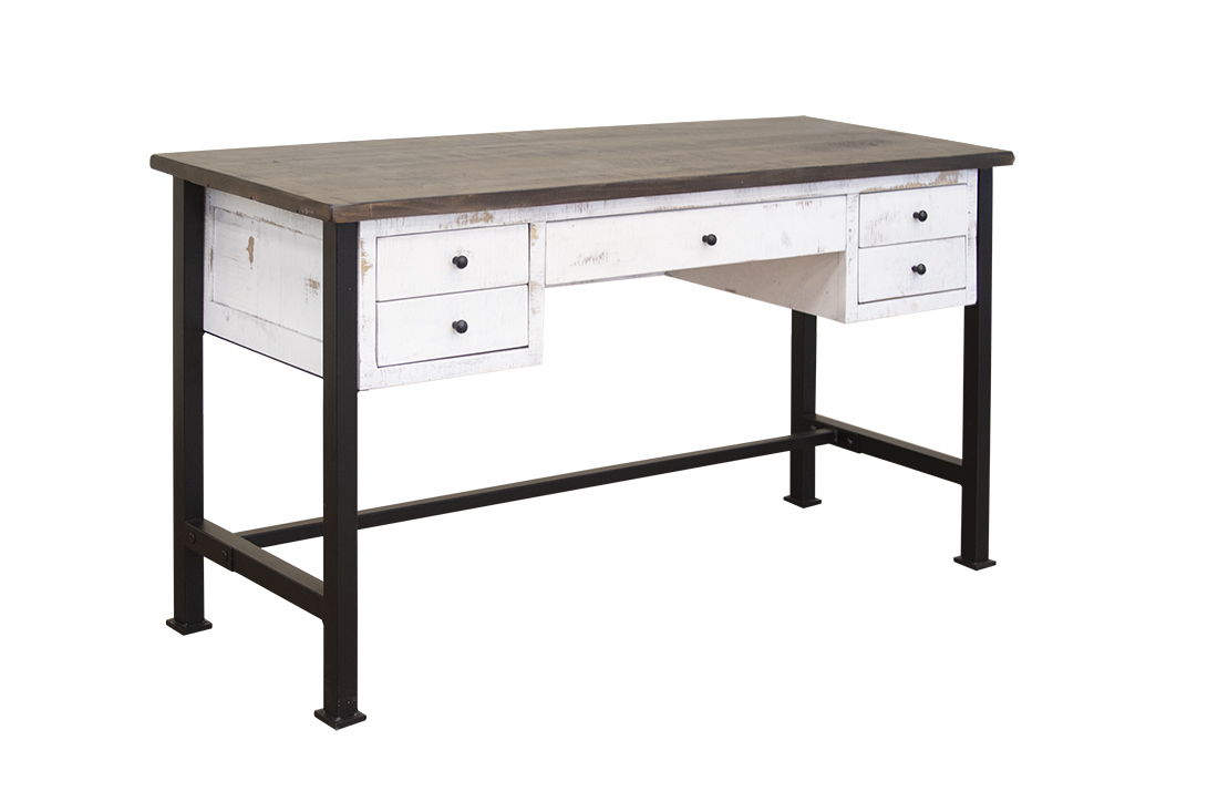 International Furniture Direct Pueblo White - Desk - Antiqued White / Brown | Meri Furniture