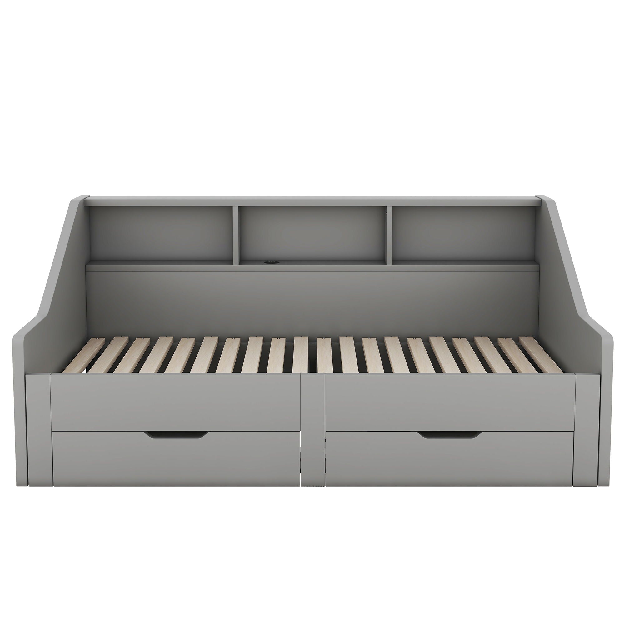 Daybed Frame With Storage Bookcases, 2 Drawers, Charging Station