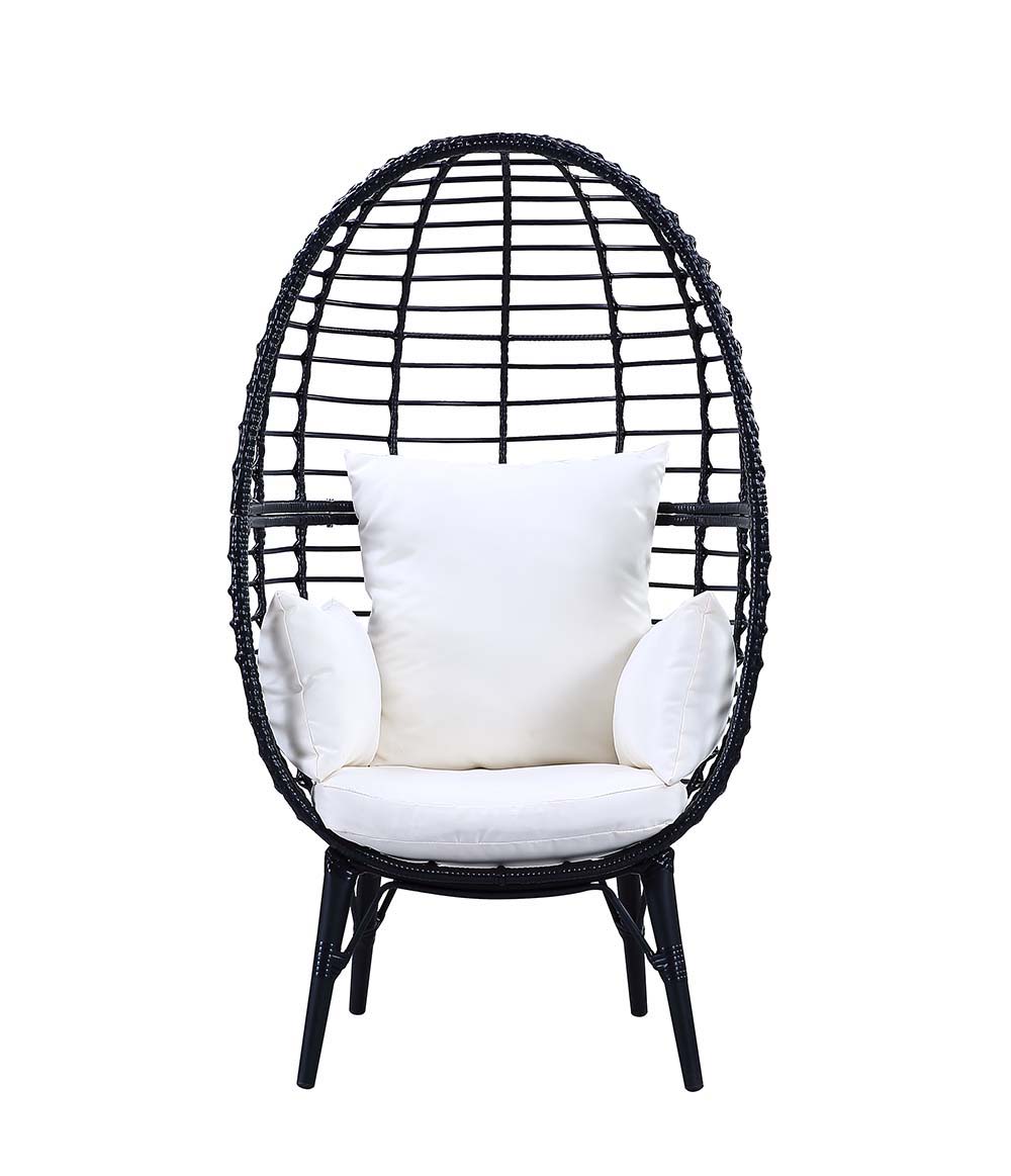ACME Penelope - Patio Lounge Chair - Light Gray Fabric & Black Finish | Meri Furniture