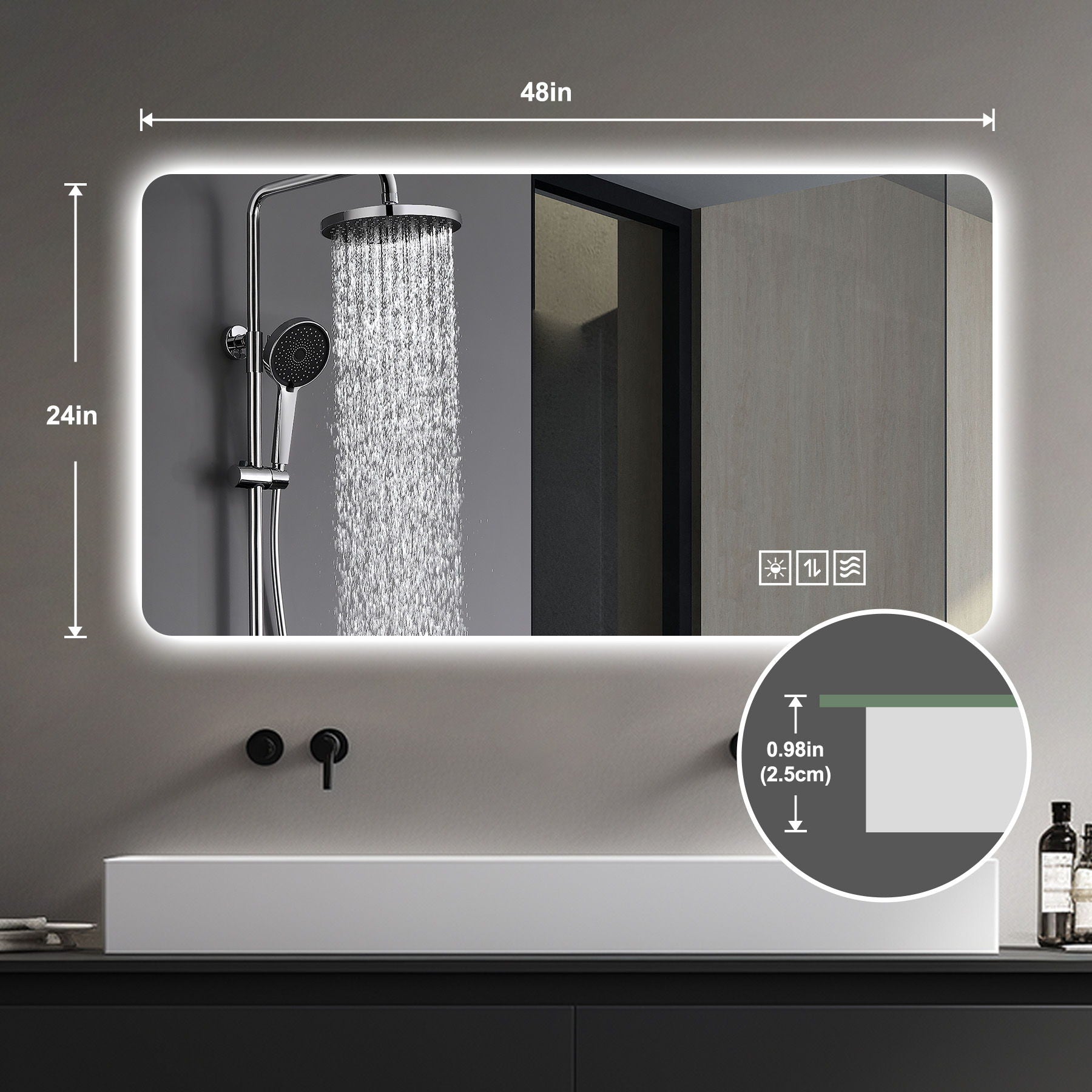 Wall Mounted Bathroom Full Length Makeup Mirror With 3 Color Lighting - Clear