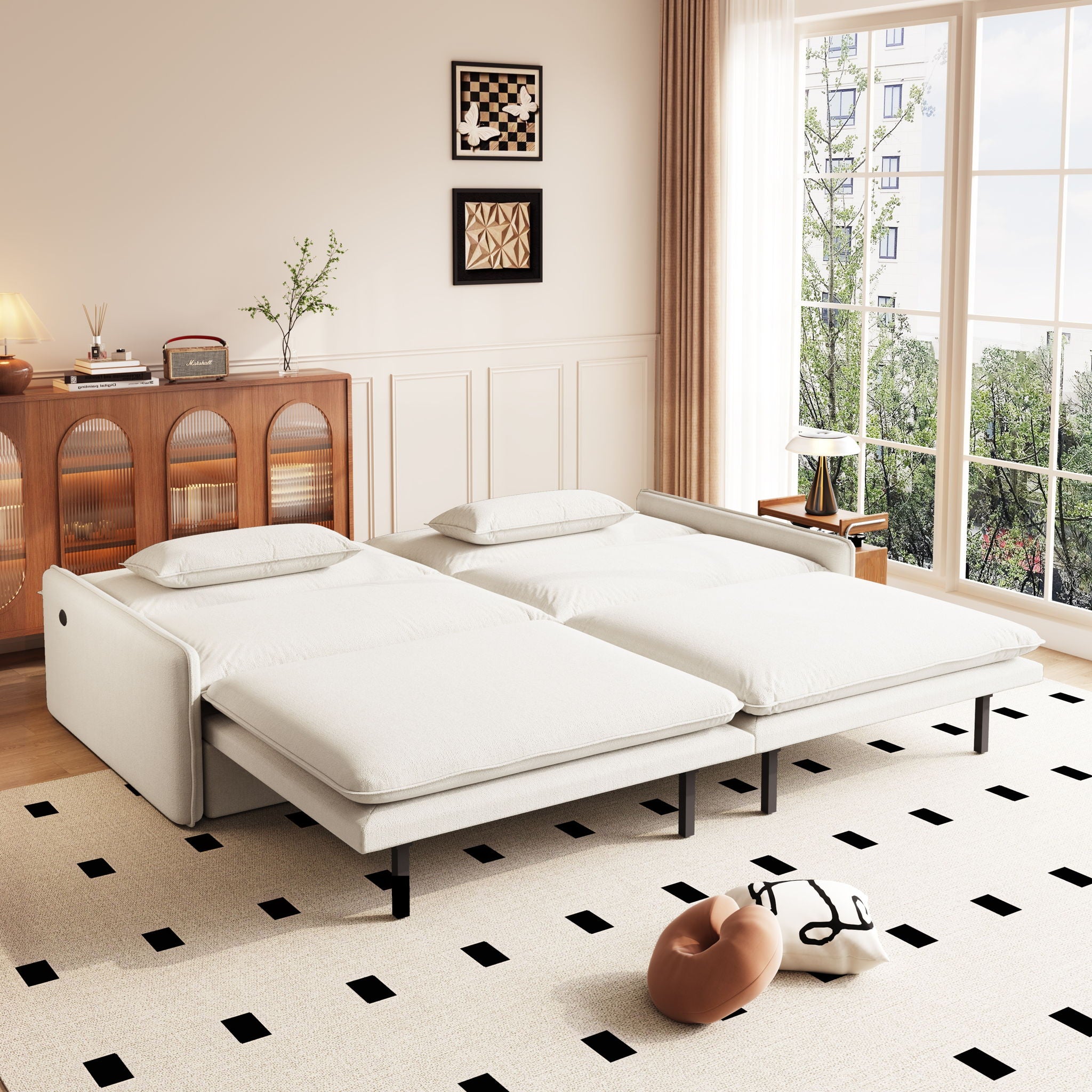 4 Seat Convertible Sleeper Sofa Bed, Modern With Storage