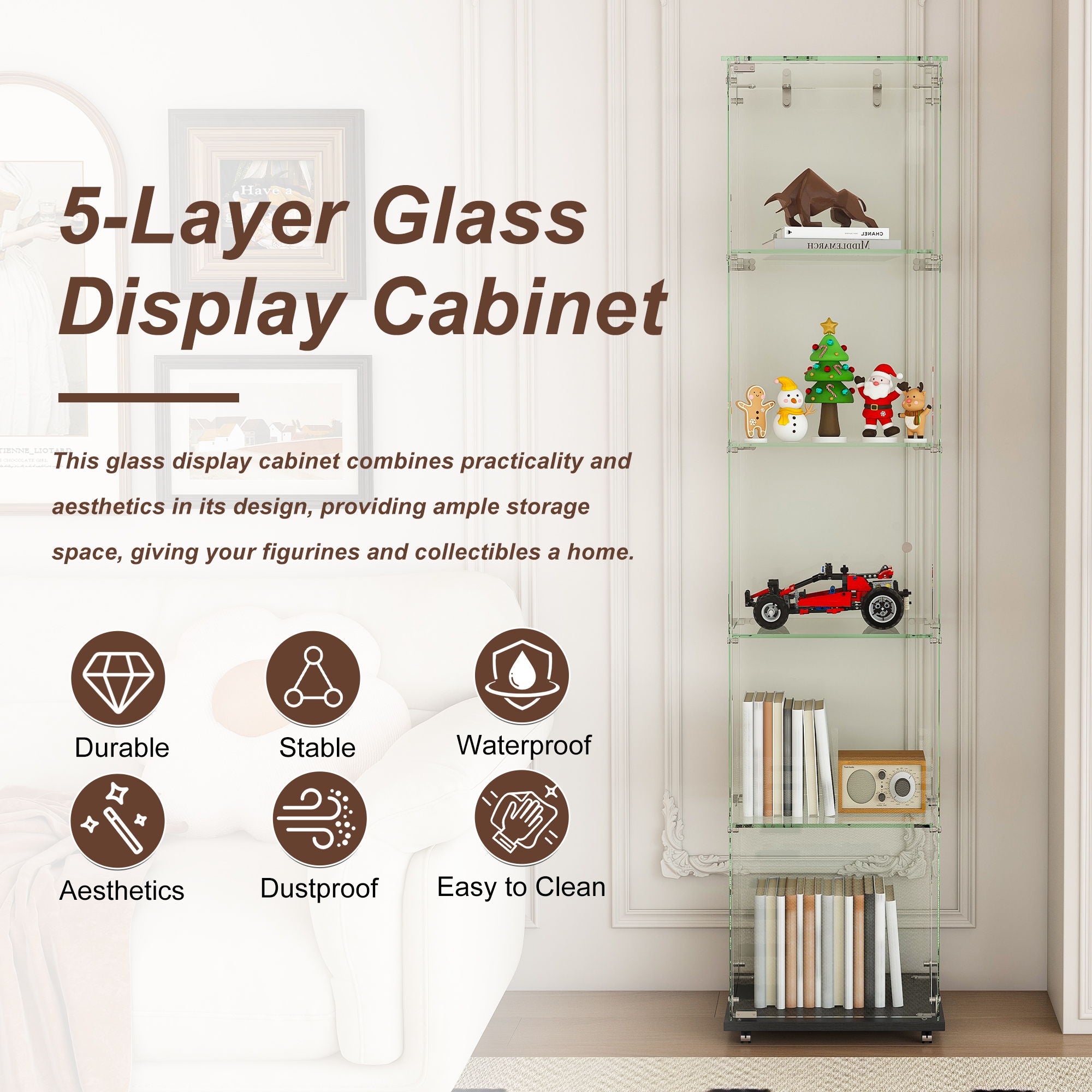 Premium 5 Tier Glass Display Case With 5 Dynamic LED Modes