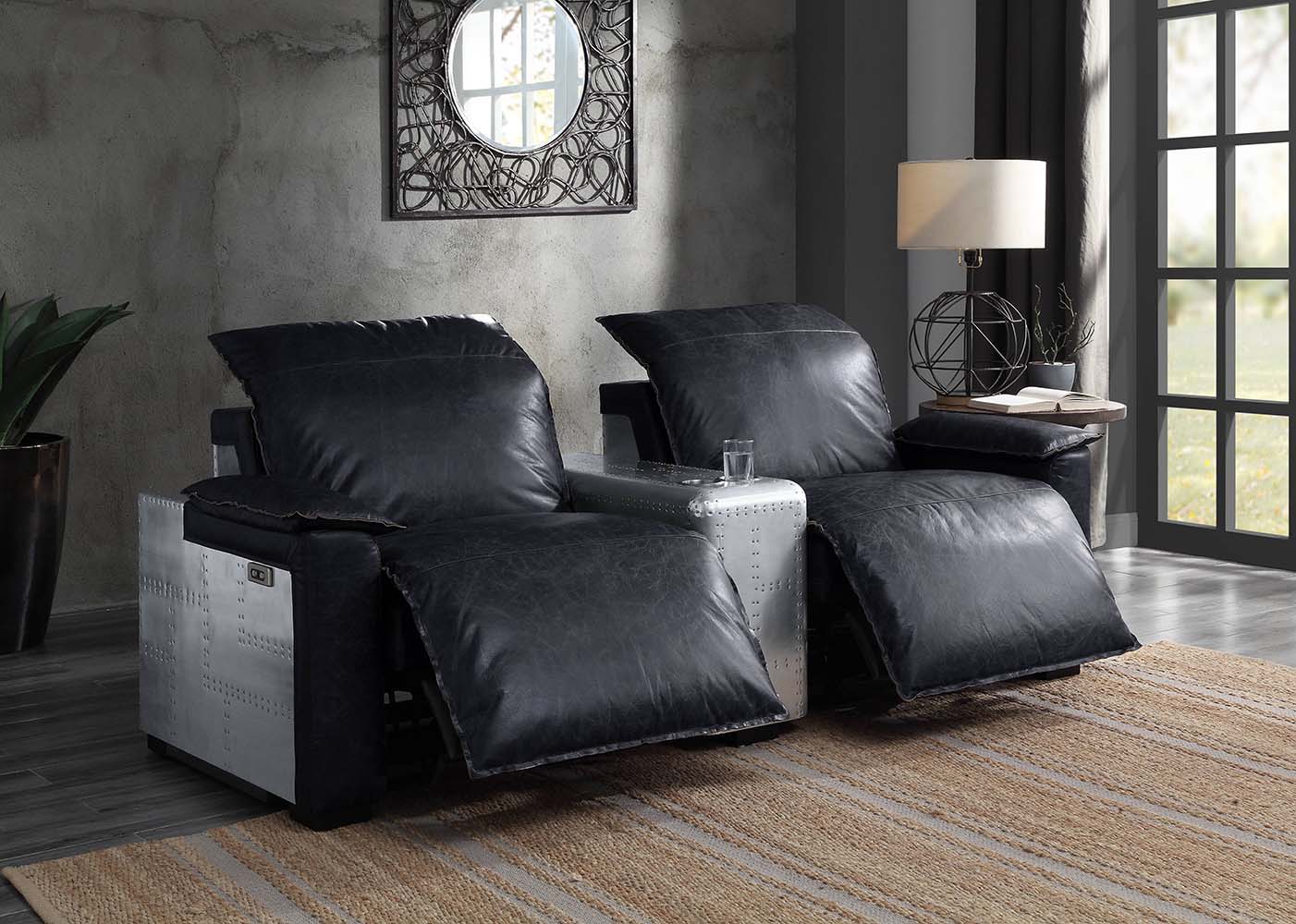 ACME Misezon - Recliner - Black Top Grain Leather & Aluminum | Meri Furniture