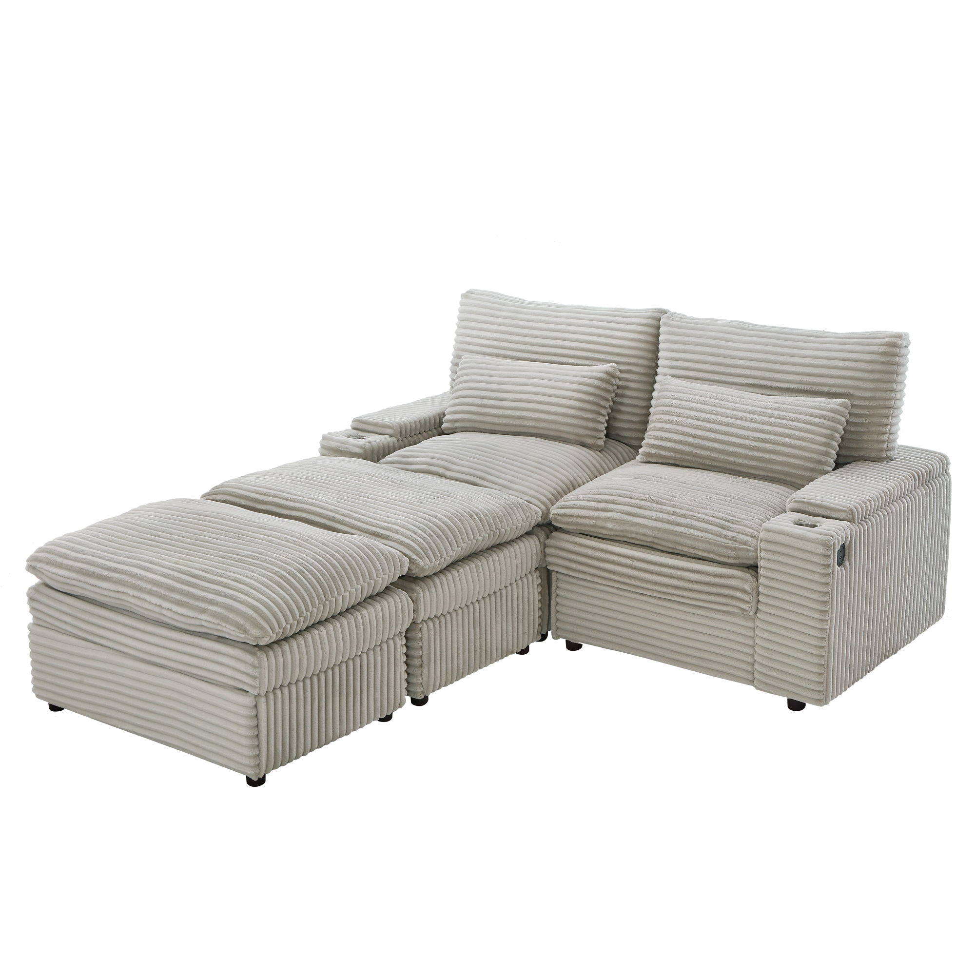 Loveseat Sofa Sectional Convertible With Storage And USB Ports - Gray