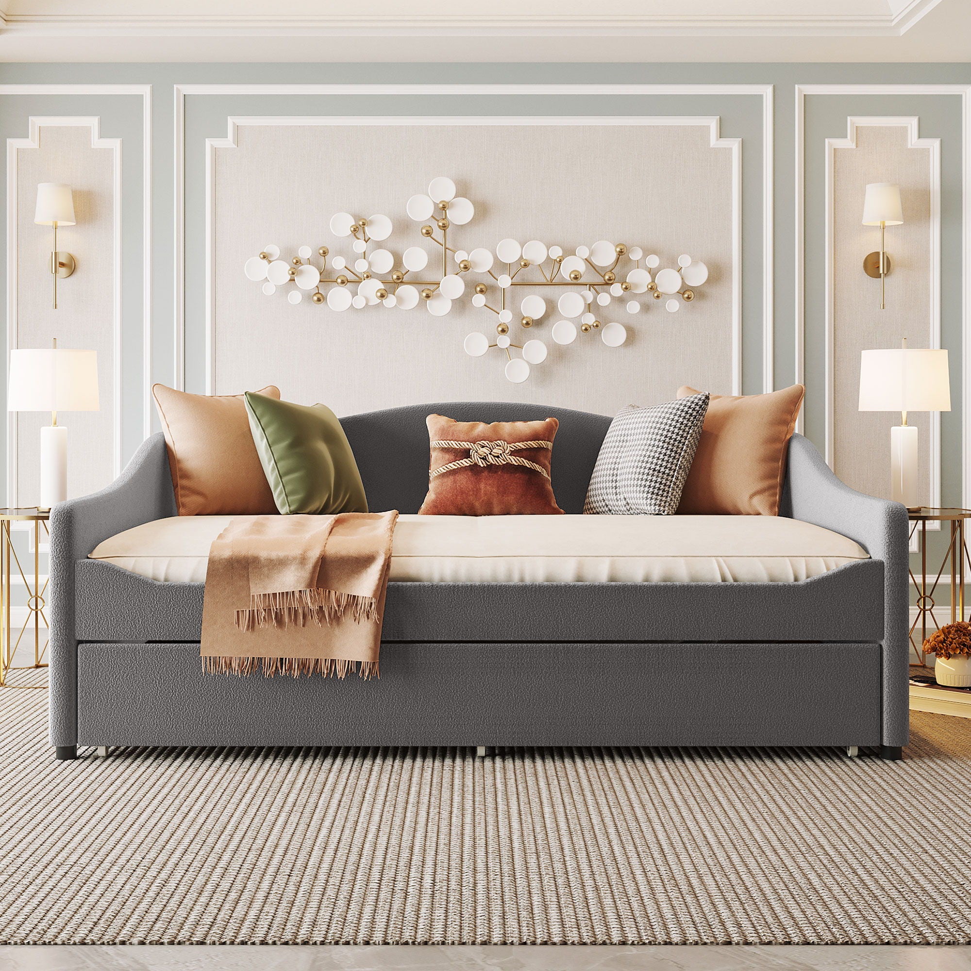 Upholstered Daybed With Light And Trundle