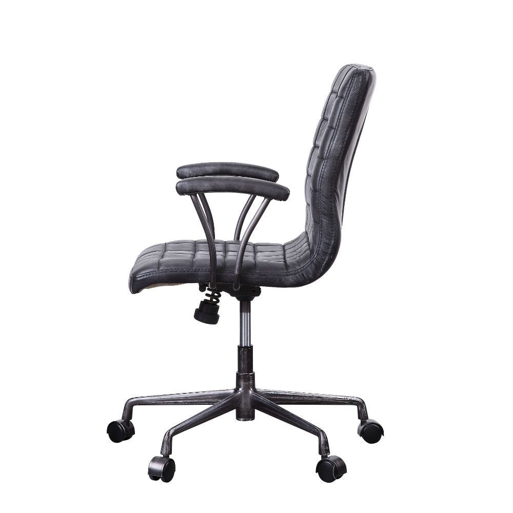 ACME Barack - Executive Office Chair - Vintage Black Top Grain Leather & Aluminum | Meri Furniture