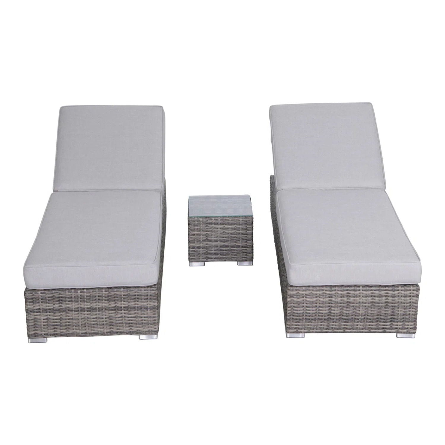 3 Piece Chaise Lounge Set With Adjustable Reclining - Gray Mix