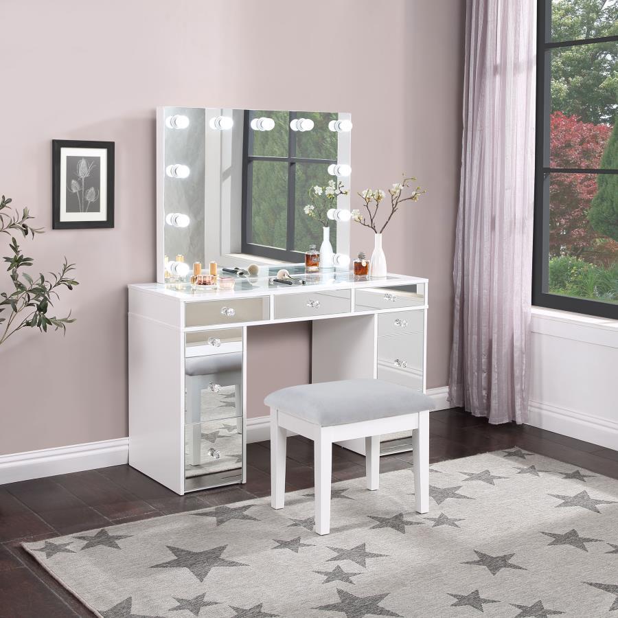 Coaster Fine Furniture Regina - Makeup Vanity Table Set With Lighting - White | Meri Furniture