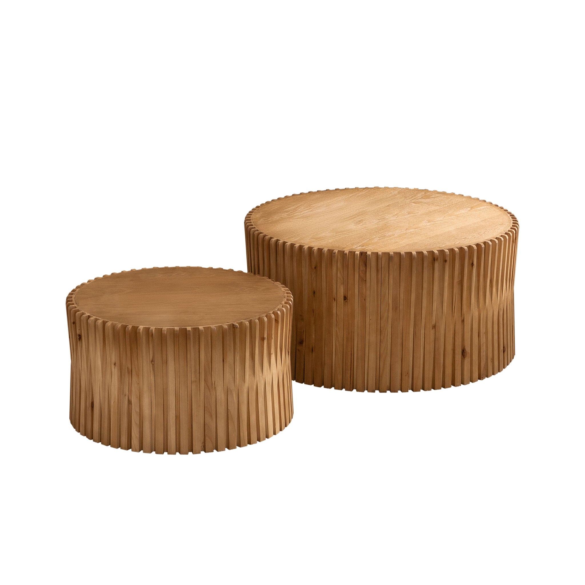 Cylindrical Coffee Table With Vertical Texture Relief