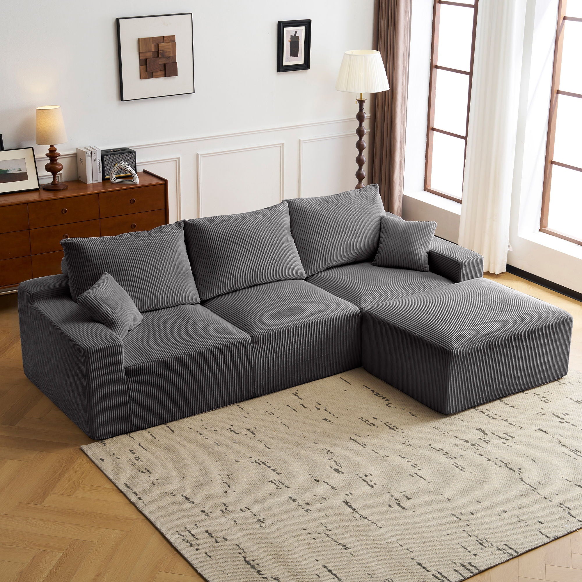 L Shaped Sectional Sofa, Full Compression 3 Seater Cloud Couch With Chaise