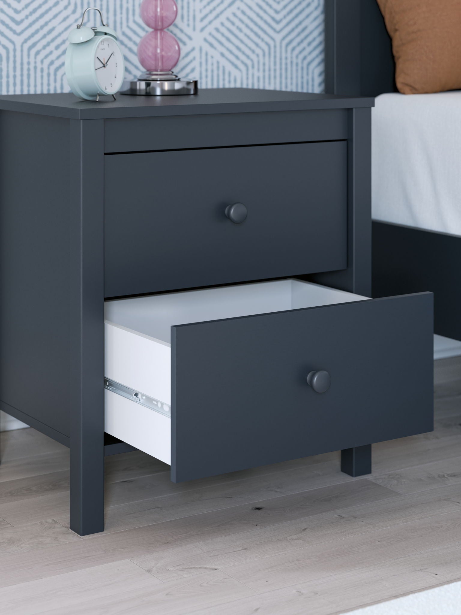 Simmenfort - Two Drawer Night Stand - Navy Blue
