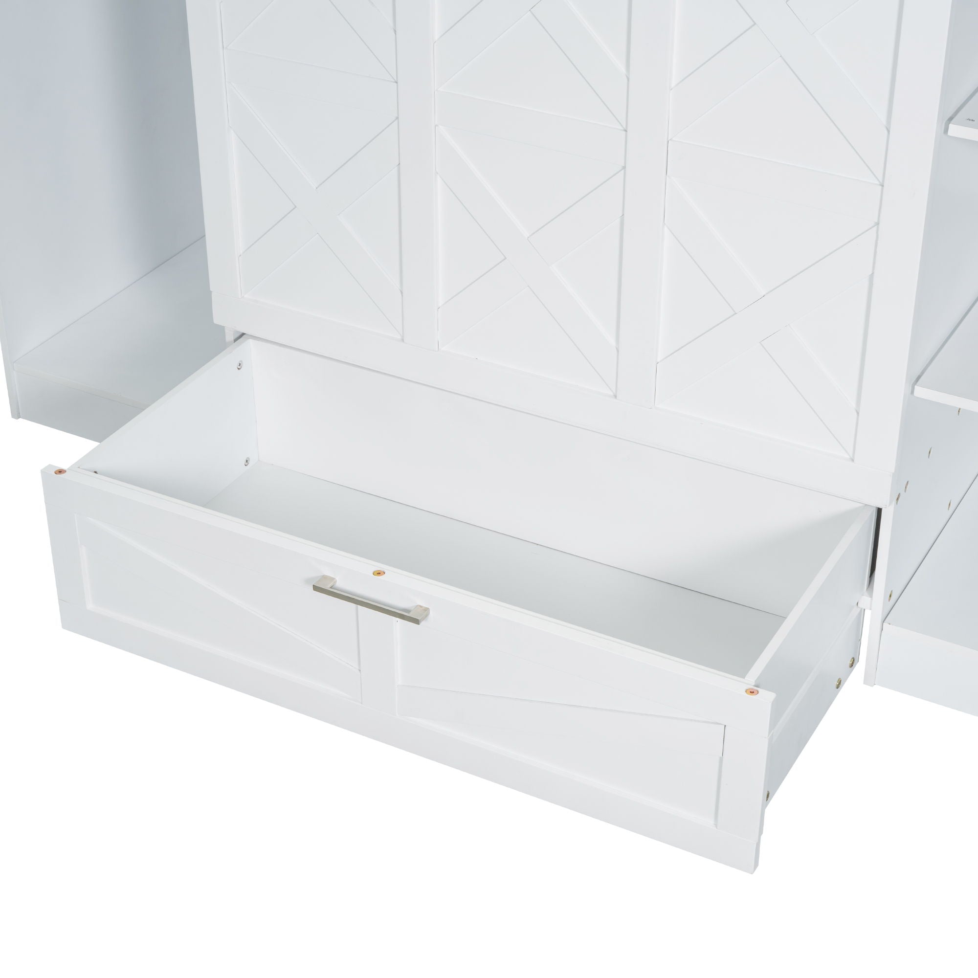 Twin Size Murphy Bed With Bedside Shelves And Wardrobe - White