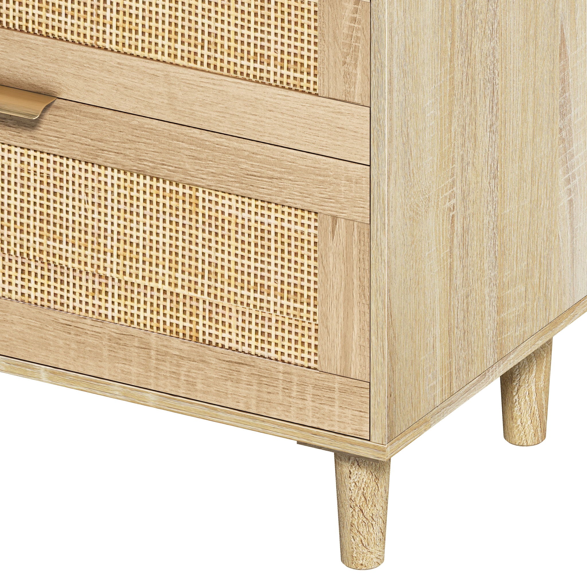 Rattan Dresser With 6 Drawers, Legs & Handles, Storage Cabinet - Natural