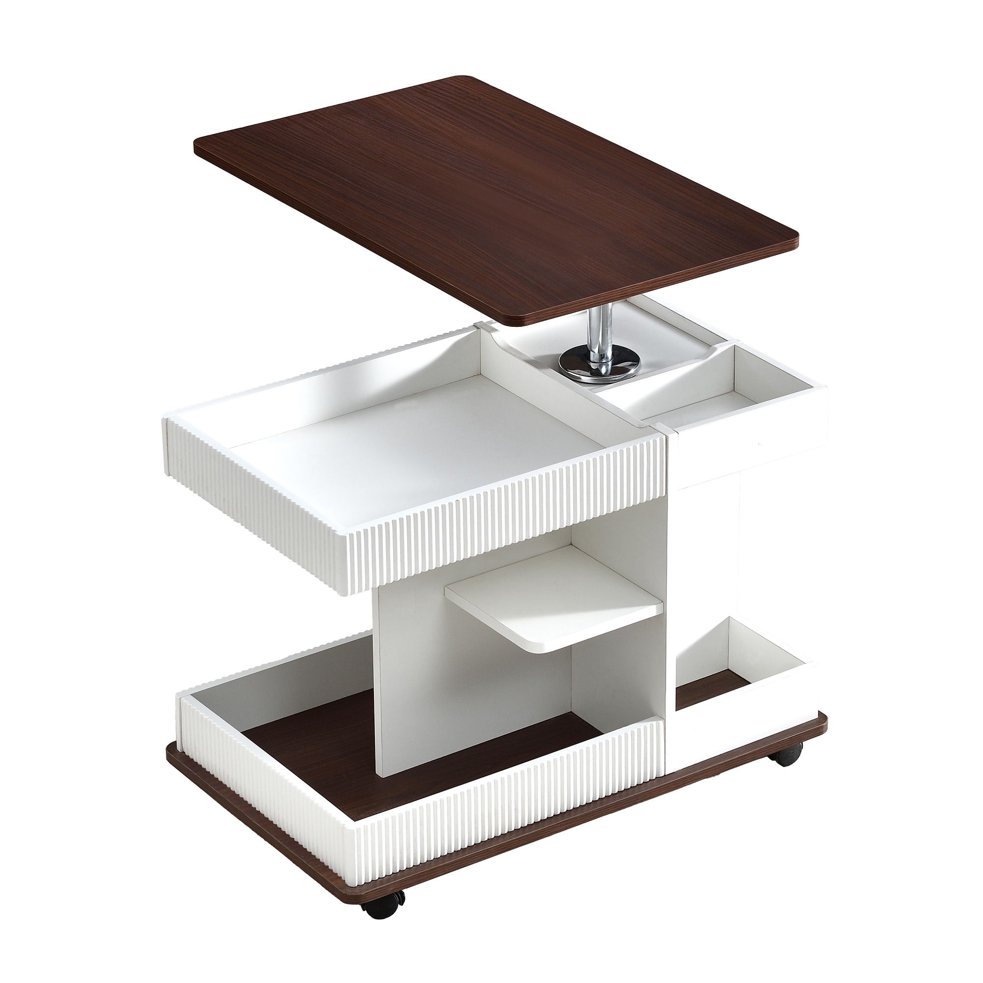 Adjustable End Table With Wheels, 360°Rotating Top And Storage Space