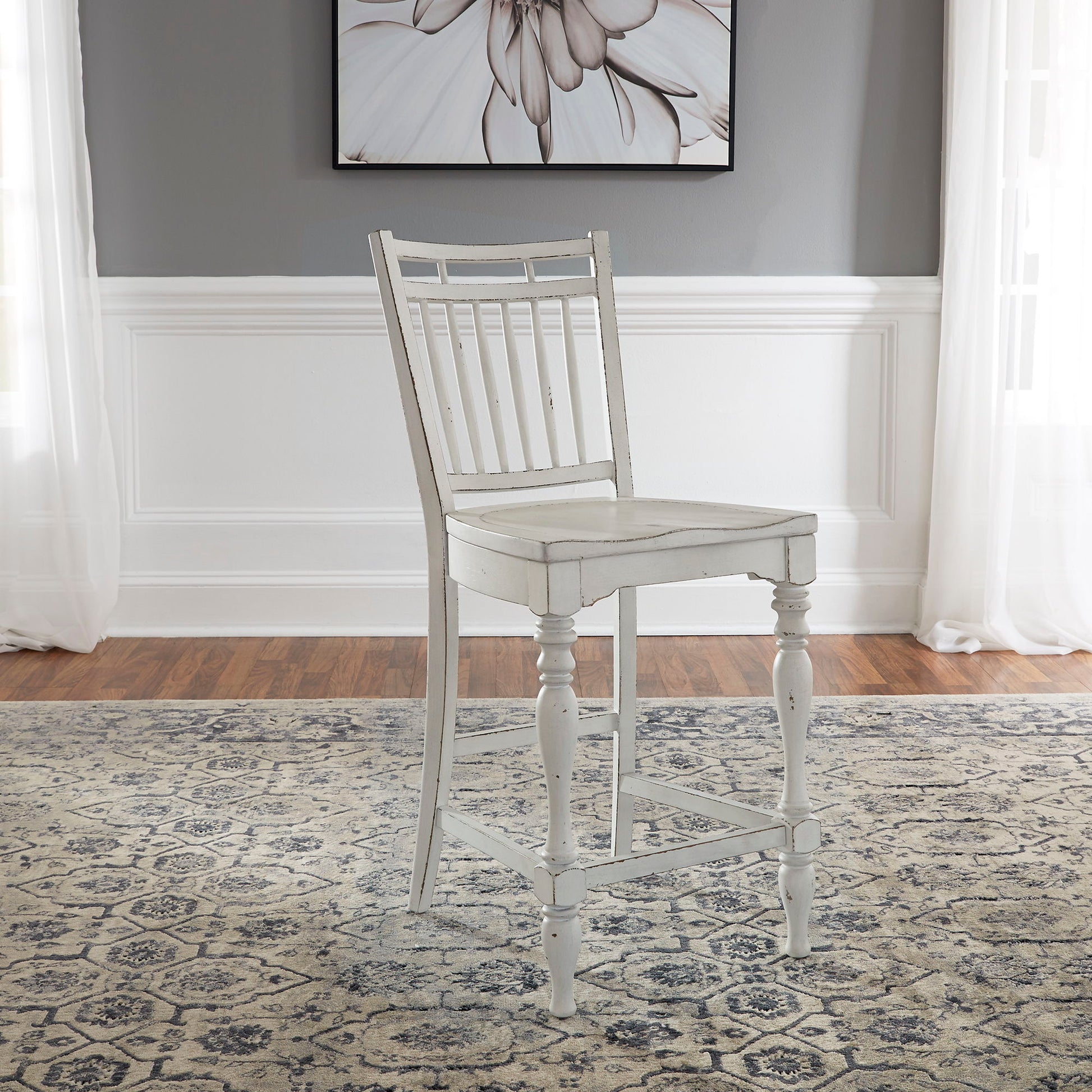 Liberty Furniture Magnolia Manor - Spindle Back Counter Chair - White | Meri Furniture
