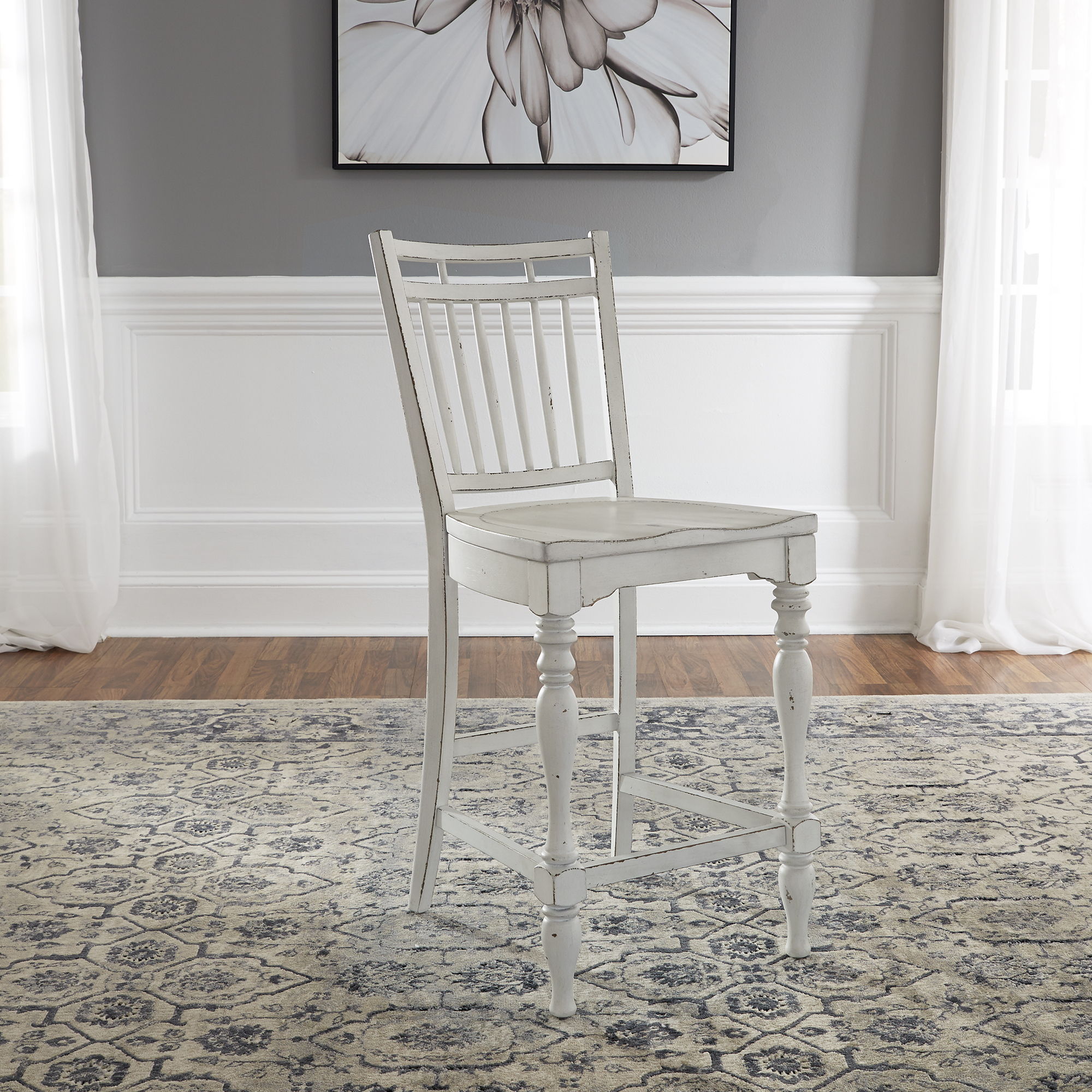 Liberty Furniture Magnolia Manor - Spindle Back Counter Chair - White | Meri Furniture