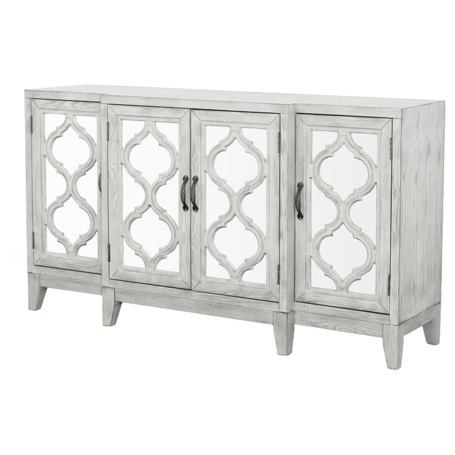 Coaster Fine Furniture Mckellen - 4 Door Wood Trellis Accent Cabinet - Distressed White | Meri Furniture