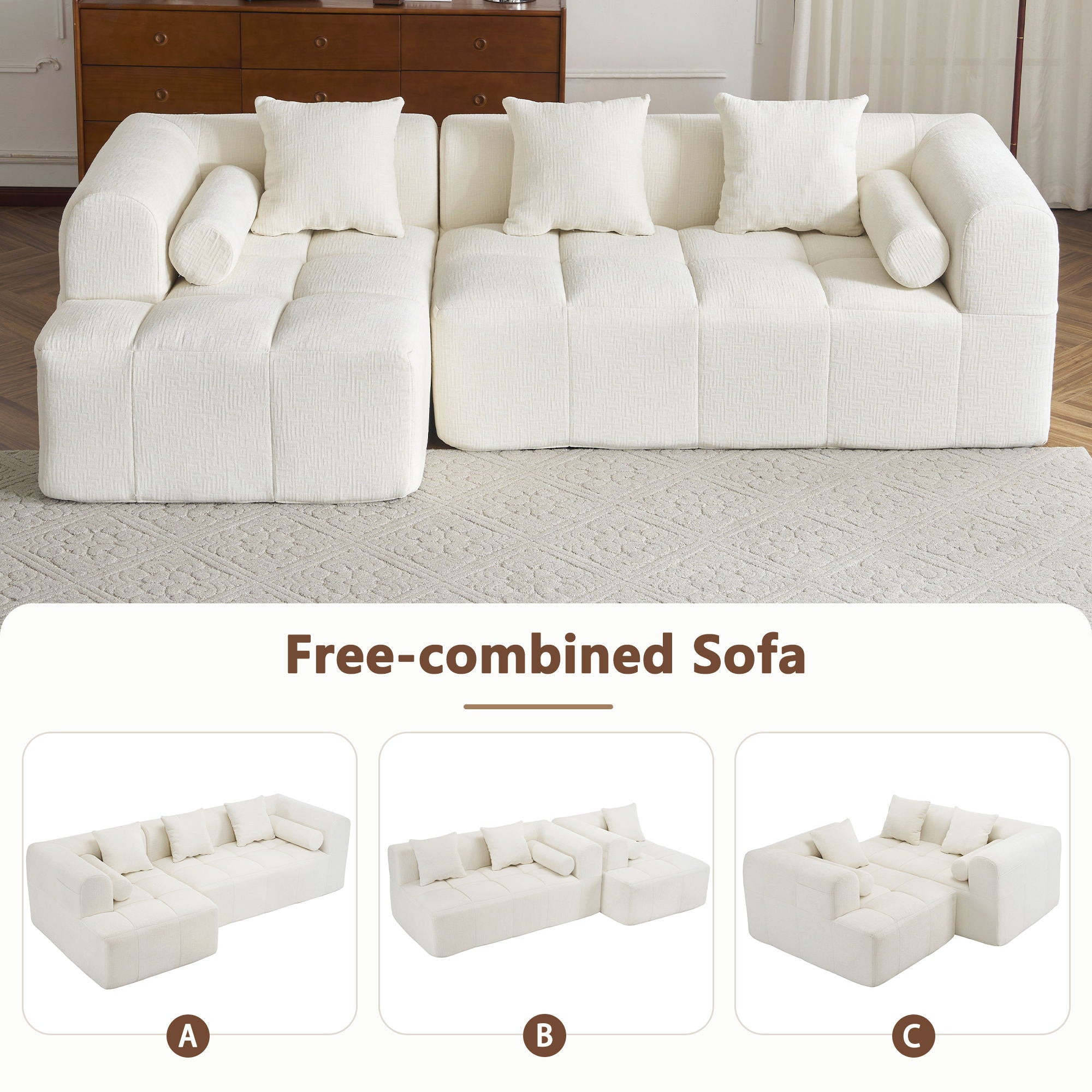 Sectional Free Combined Sofa With 2 Side Pockets