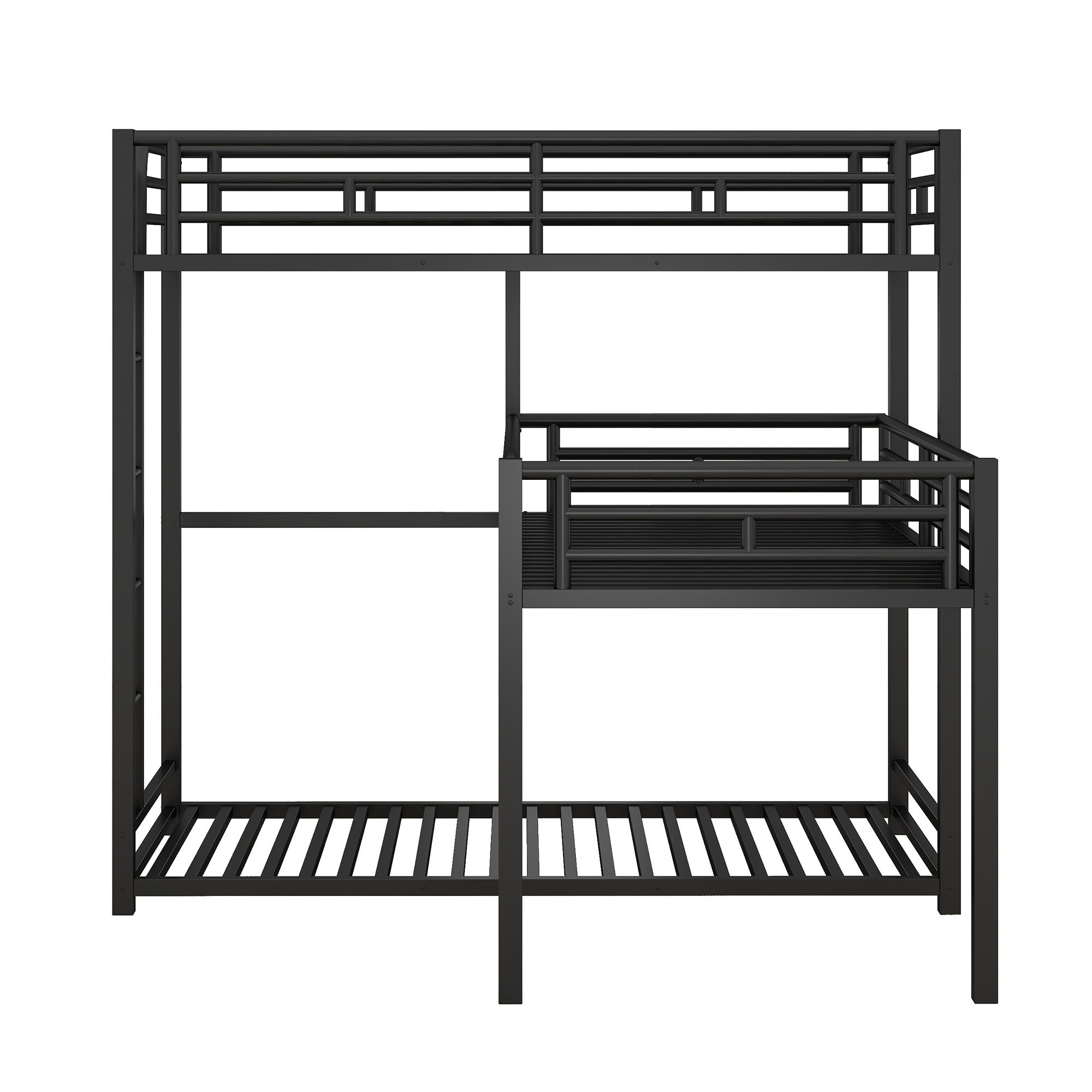 L-Shaped Triple Twin Size Bunk Bed, Industrial Design With Integrated Ladder And Full Length Guardrails - Black