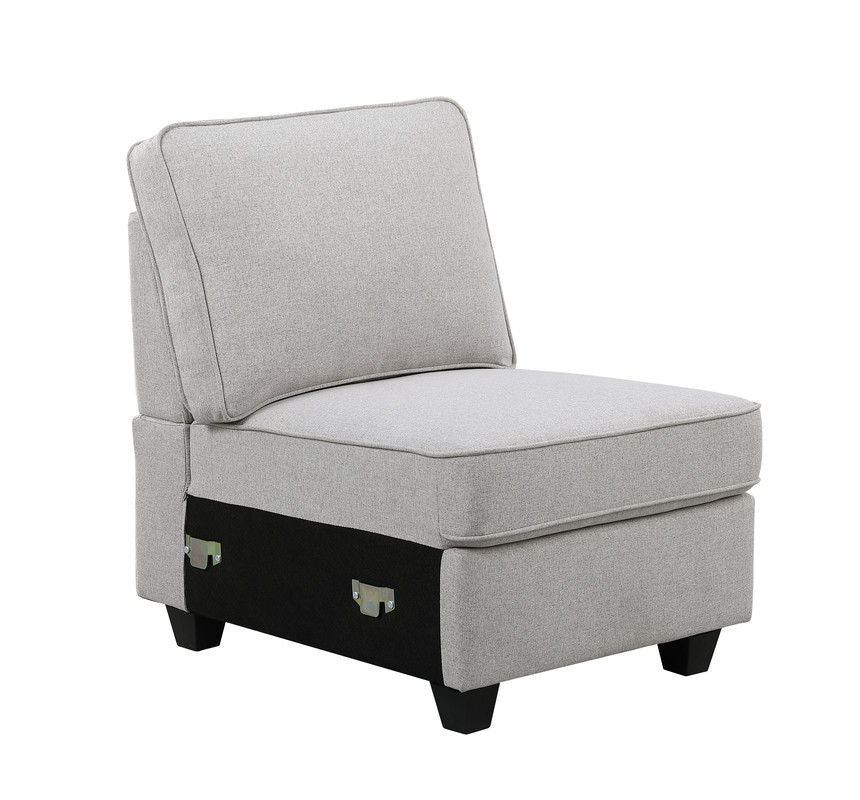 Leo 125"W Light Gray Linen 7Pc Modular L-Shape Sectional Sofa Chaise and Ottoman