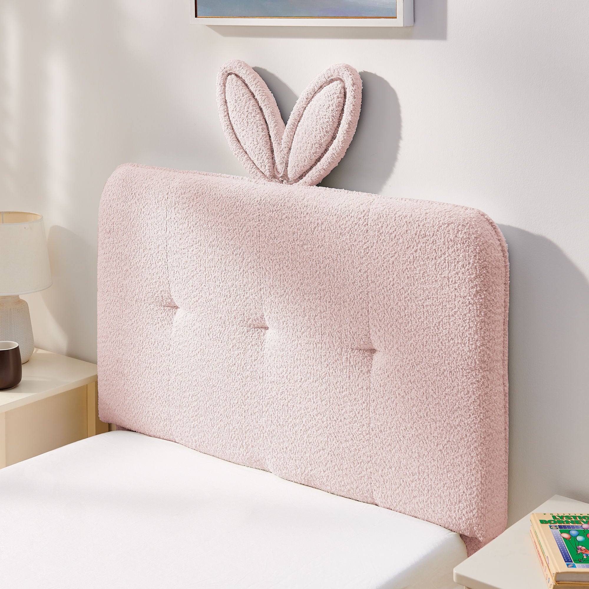 Upholstered Bed With Oversized Rabbit Ear Headboard, LED Lights & 4 Storage Drawers
