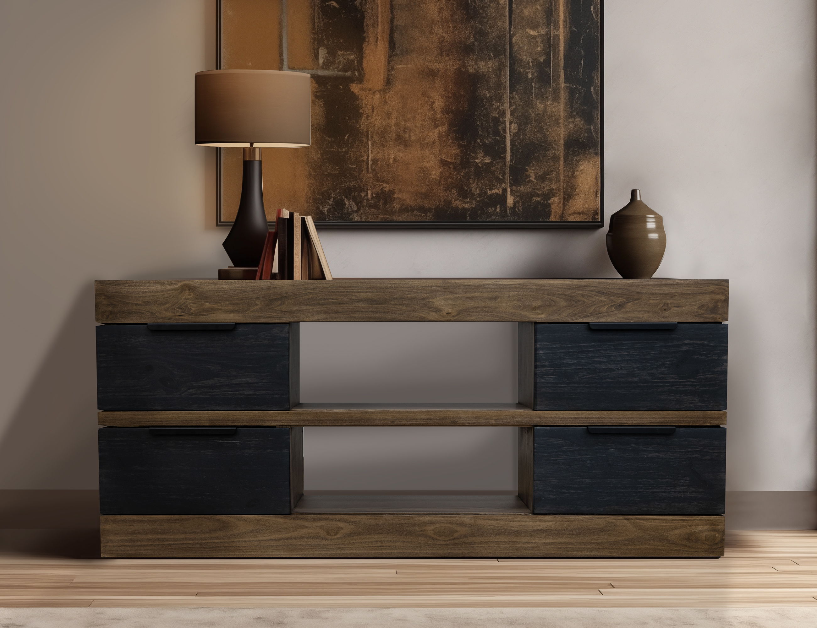 International Furniture Direct Tuxedo - TV Stand - Satin Black / Brown | Meri Furniture