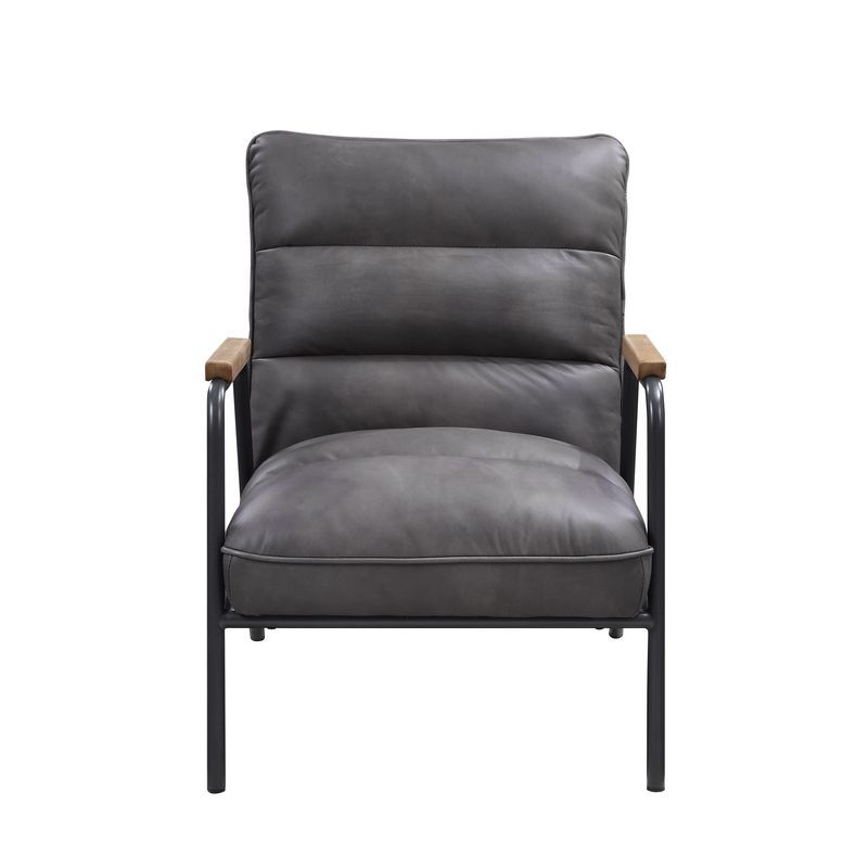 ACME Nignu - Accent Chair - Gray Top Grain Leather & Matt Iron Finish | Meri Furniture