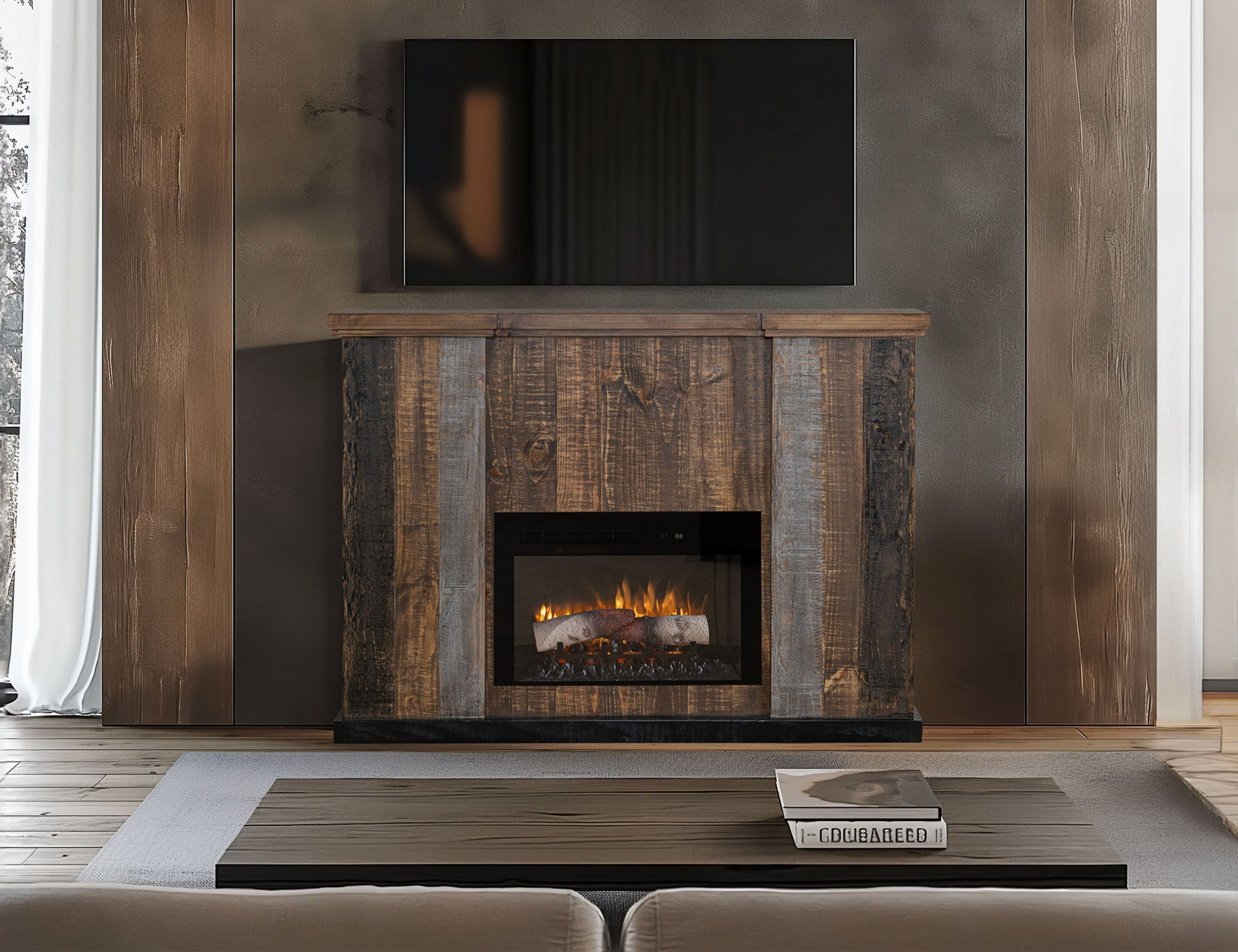 International Furniture Direct Loft Brown - Matel Fireplace - Dark Gray | Meri Furniture