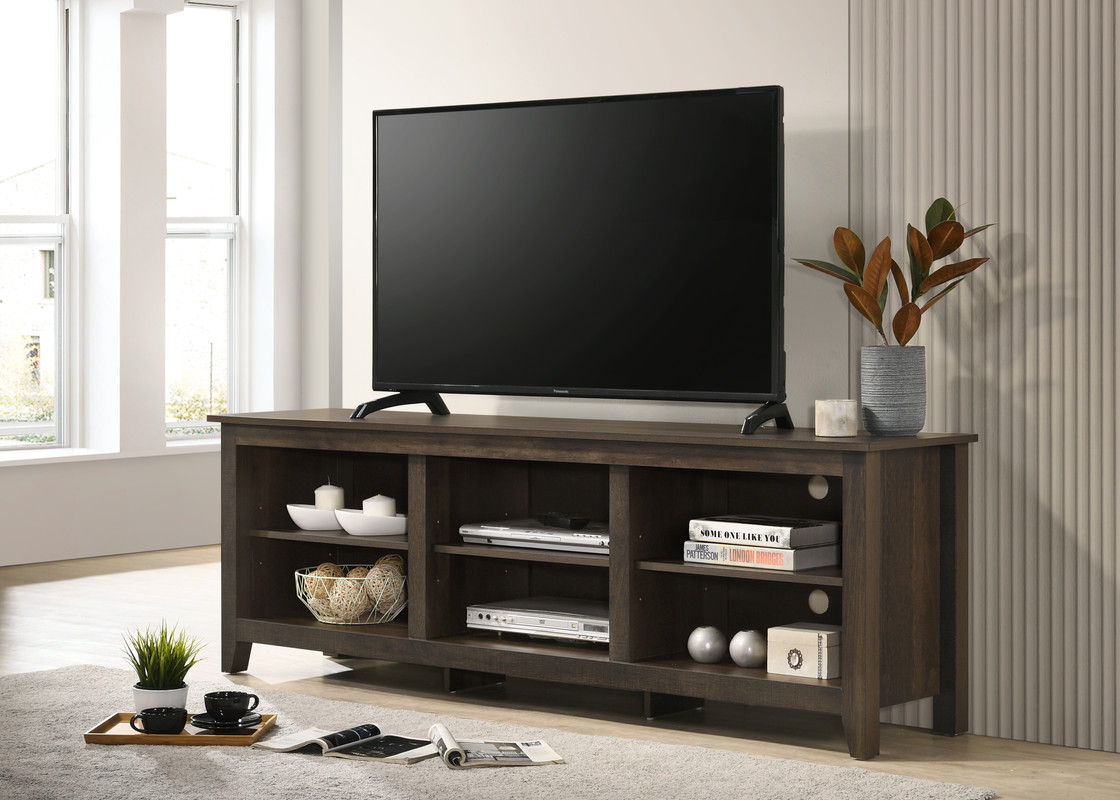 Benito Dark Dusty Brown 70"W TV Stand with Open Shelves and Cable Management