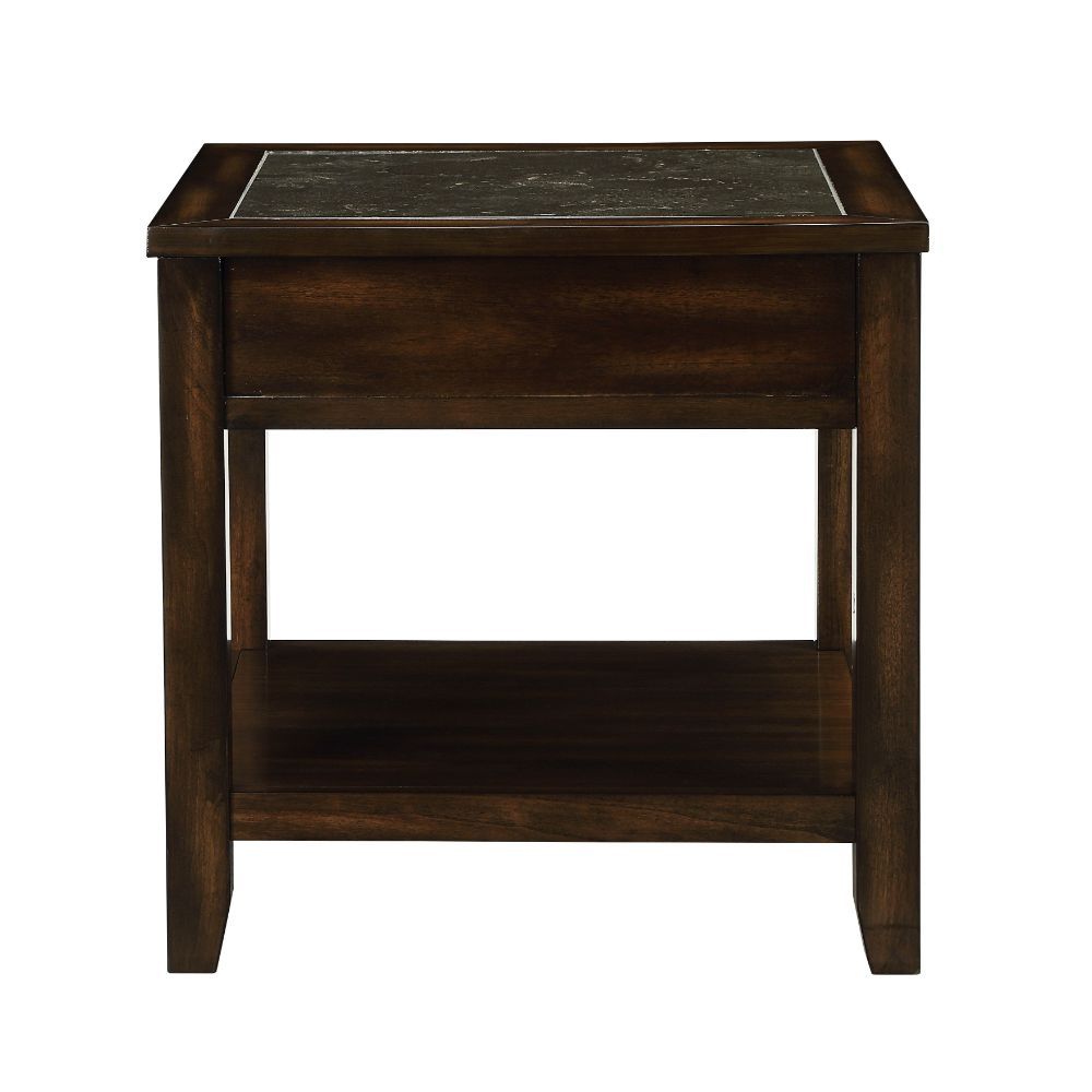 ACME Cilnia - End Table - Marble & Walnut | Meri Furniture