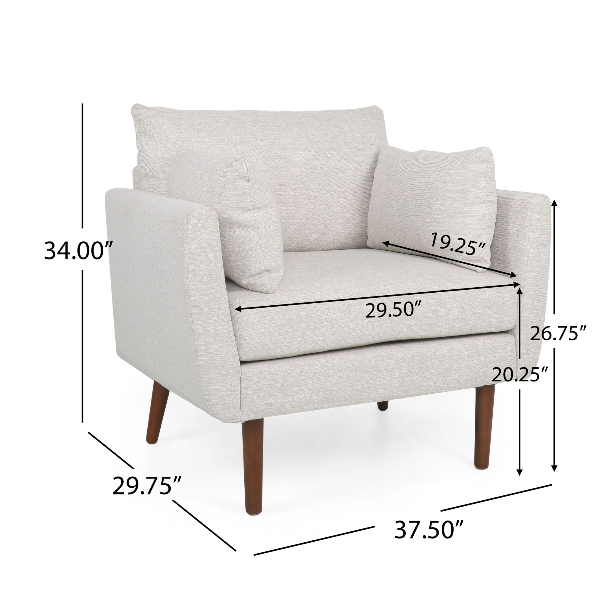 Luminate - Upholstered Fabric Club Chair With Tapered Legs And 2 Accent Pillows