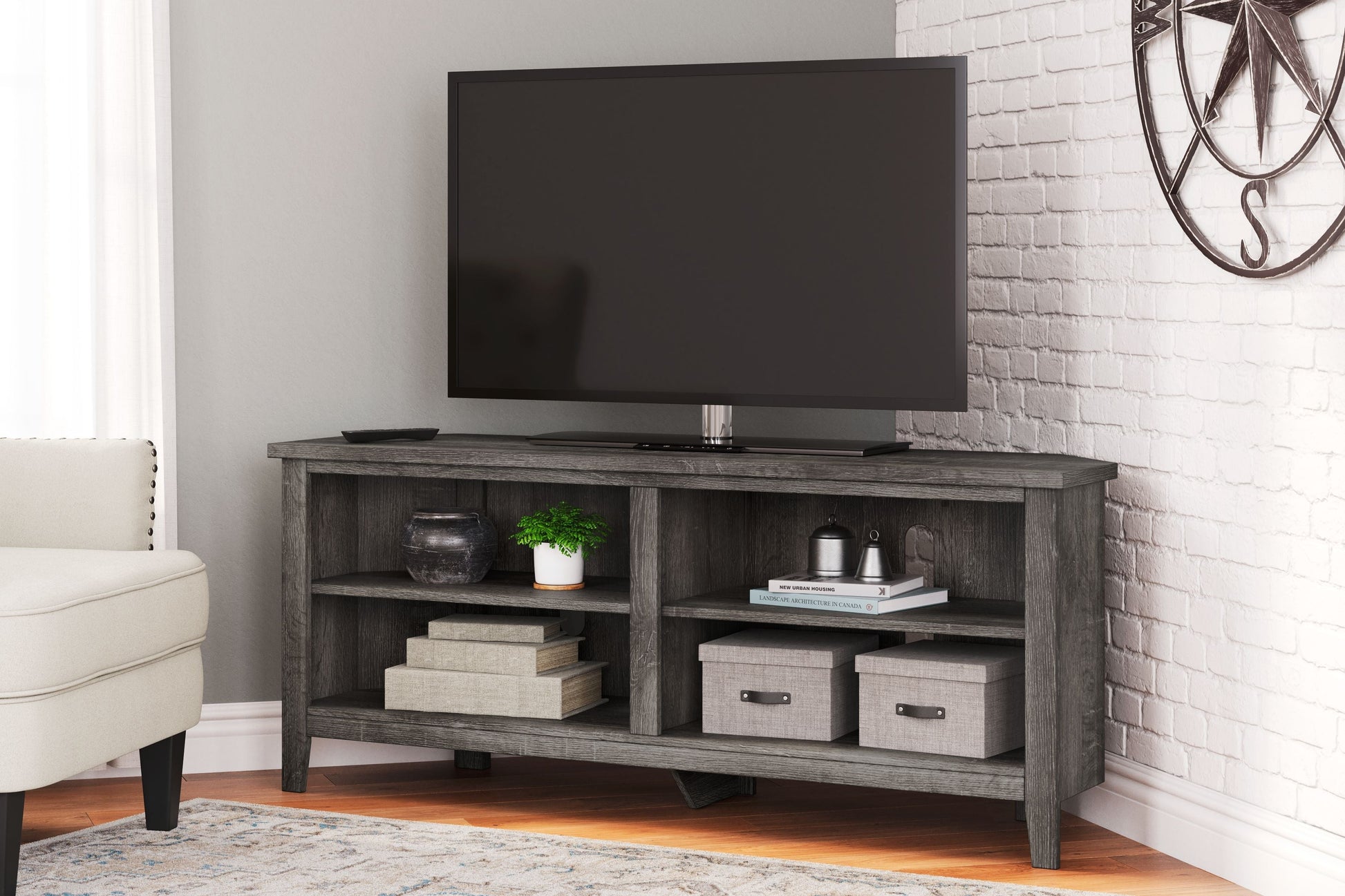 Signature Design by Ashley® Arlenbry - Gray - Medium Corner TV Stand | Meri Furniture