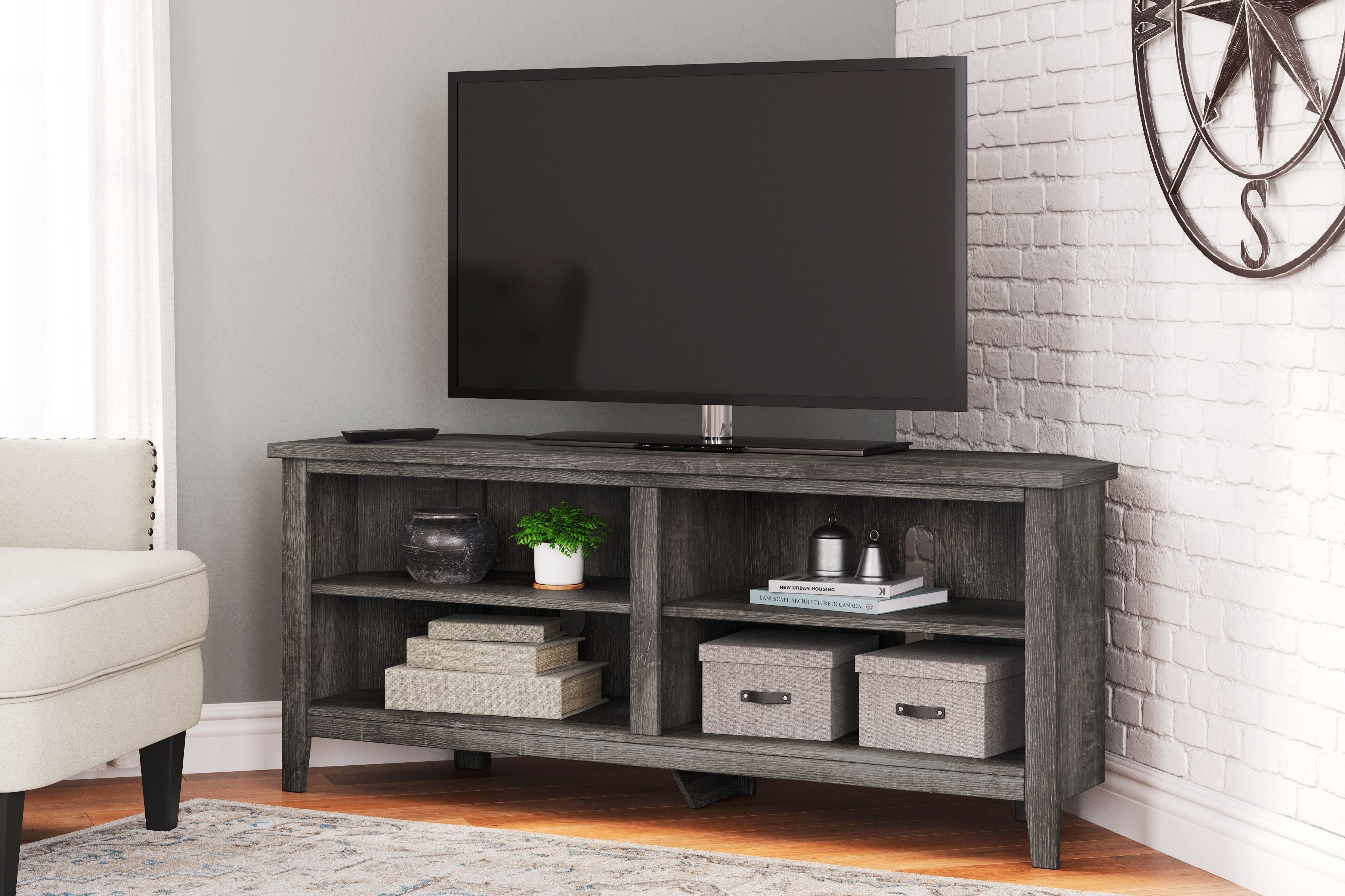 Signature Design by Ashley® Arlenbry - Gray - Medium Corner TV Stand | Meri Furniture
