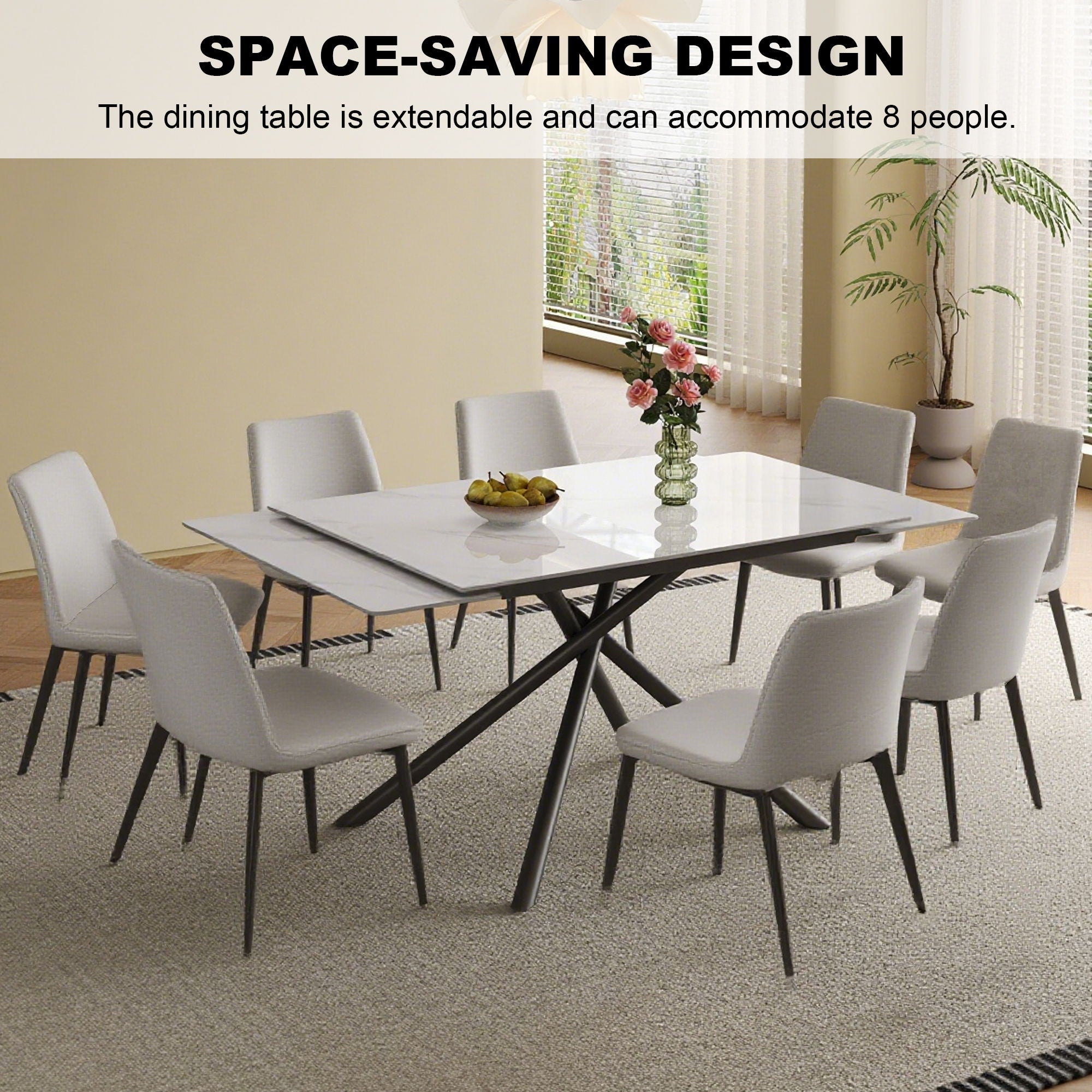 Retractable Sintered Stone Dining Table Set With Chairs