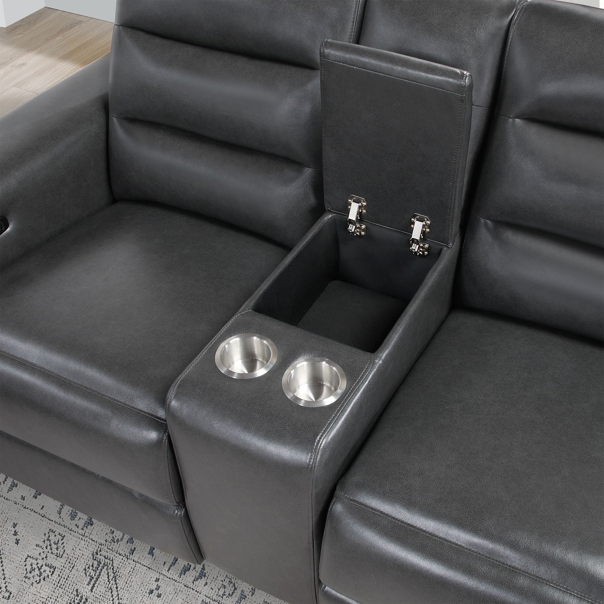 Yamein - Power Reclining Loveseat With Bookcase Arms And LED Lights - Charcoal
