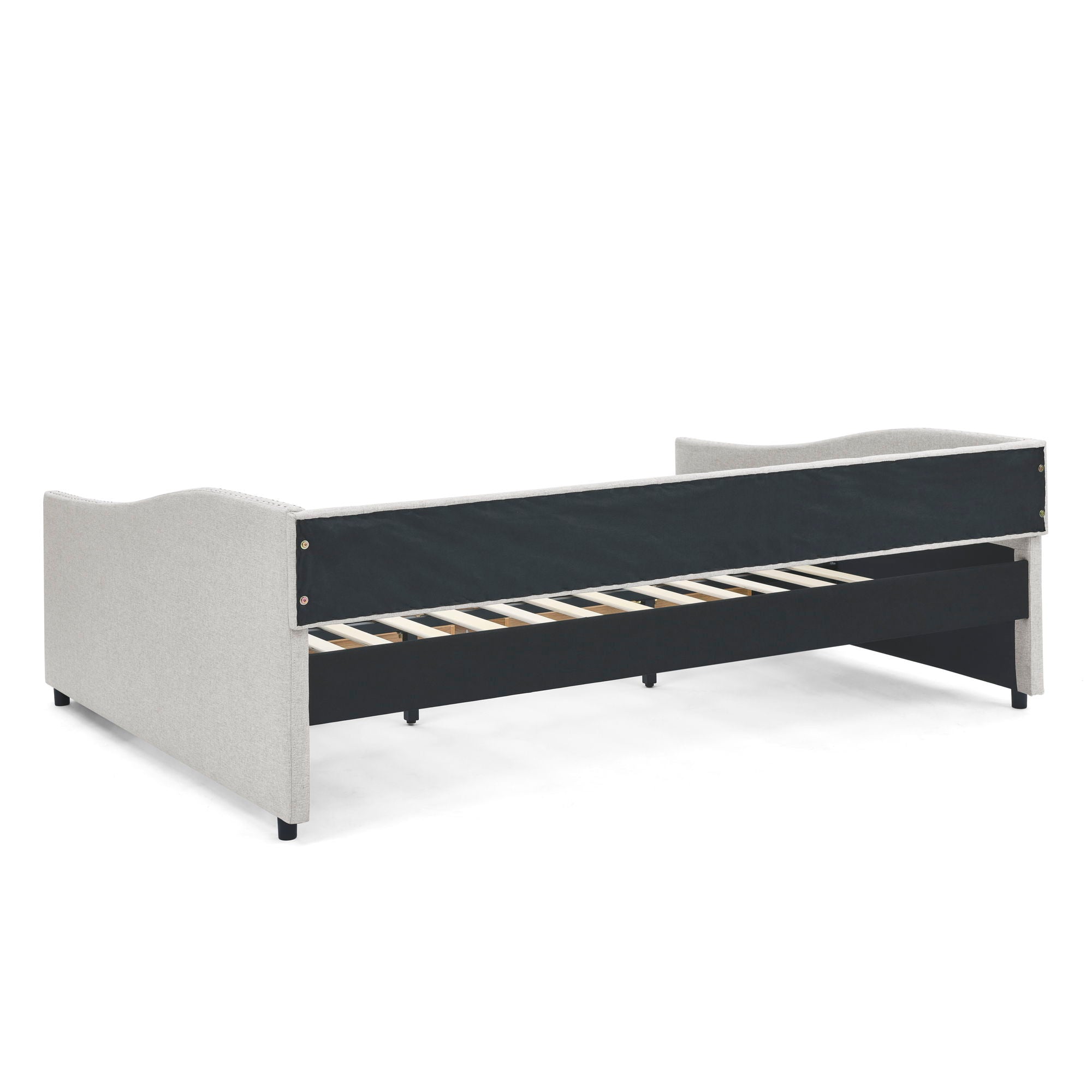 Upholstered Tufted Daybed With Drawers, Waved Arms