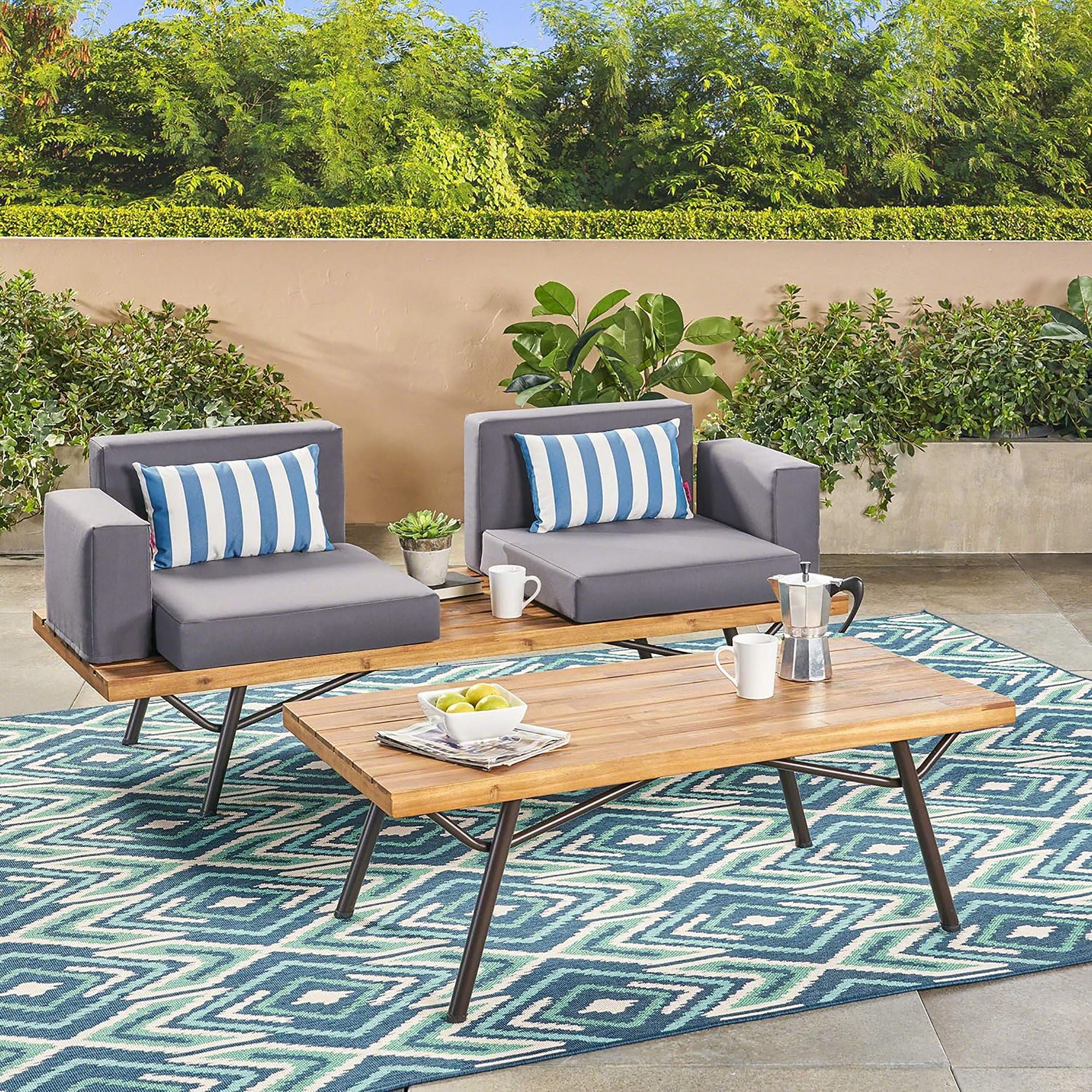 2 Piece Patio Set With Loveseat And Coffee Table - Natural / Dark Gray