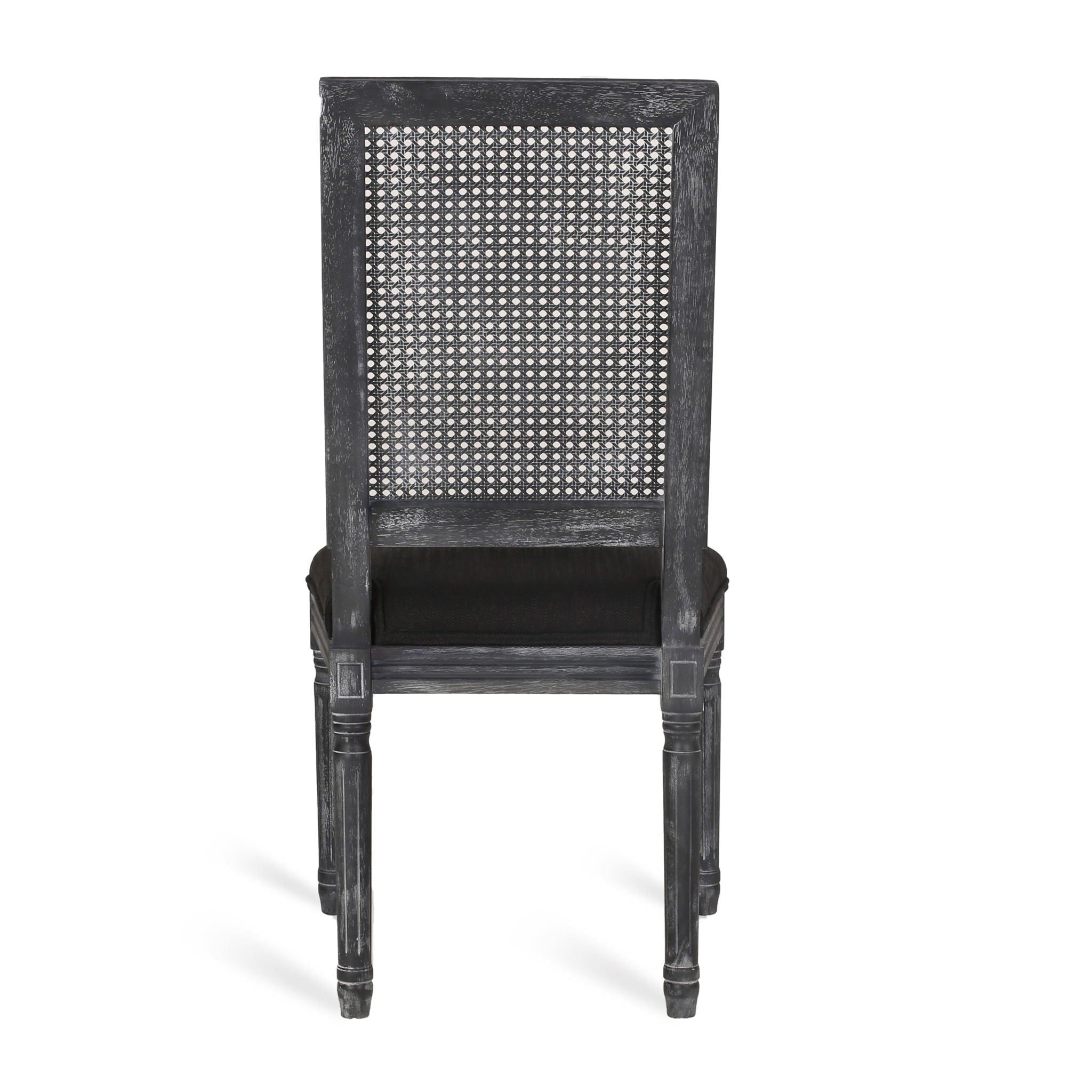 French Country Dining Chair With Rectangular Cane Backrest And Smooth Upholstered Seating