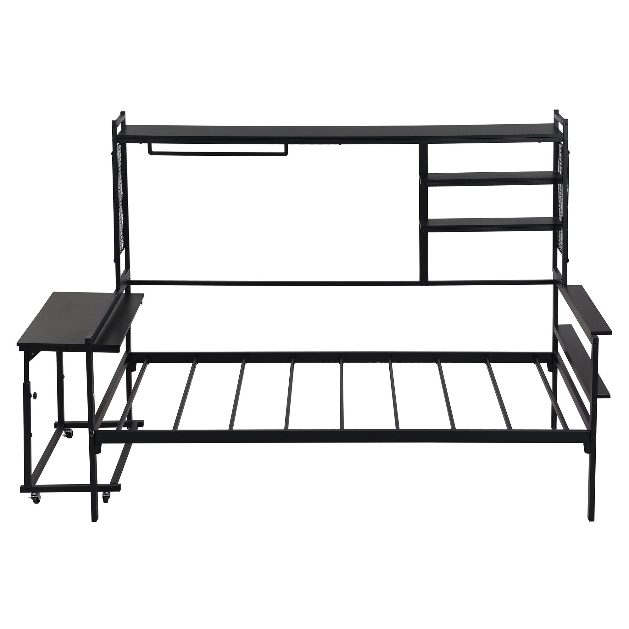 Daybed With Movable Desk, Grid, Shelves And Clothes Hanger