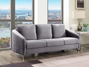 Sofia 77.5"W Gray Velvet Modern Chic Sofa Couch