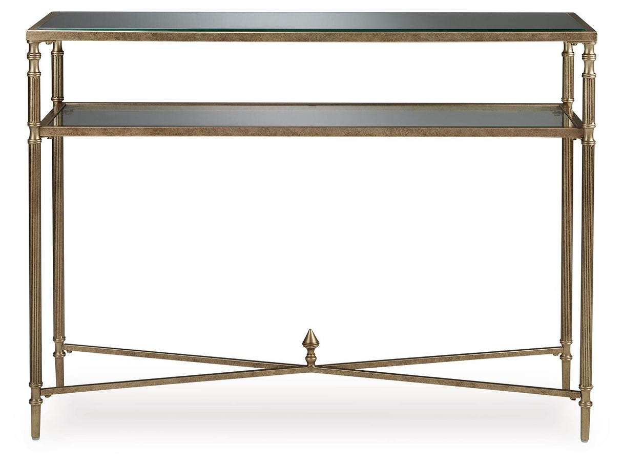 Signature Design by Ashley® Cloverty - Aged Gold Finish - Sofa Table | Meri Furniture