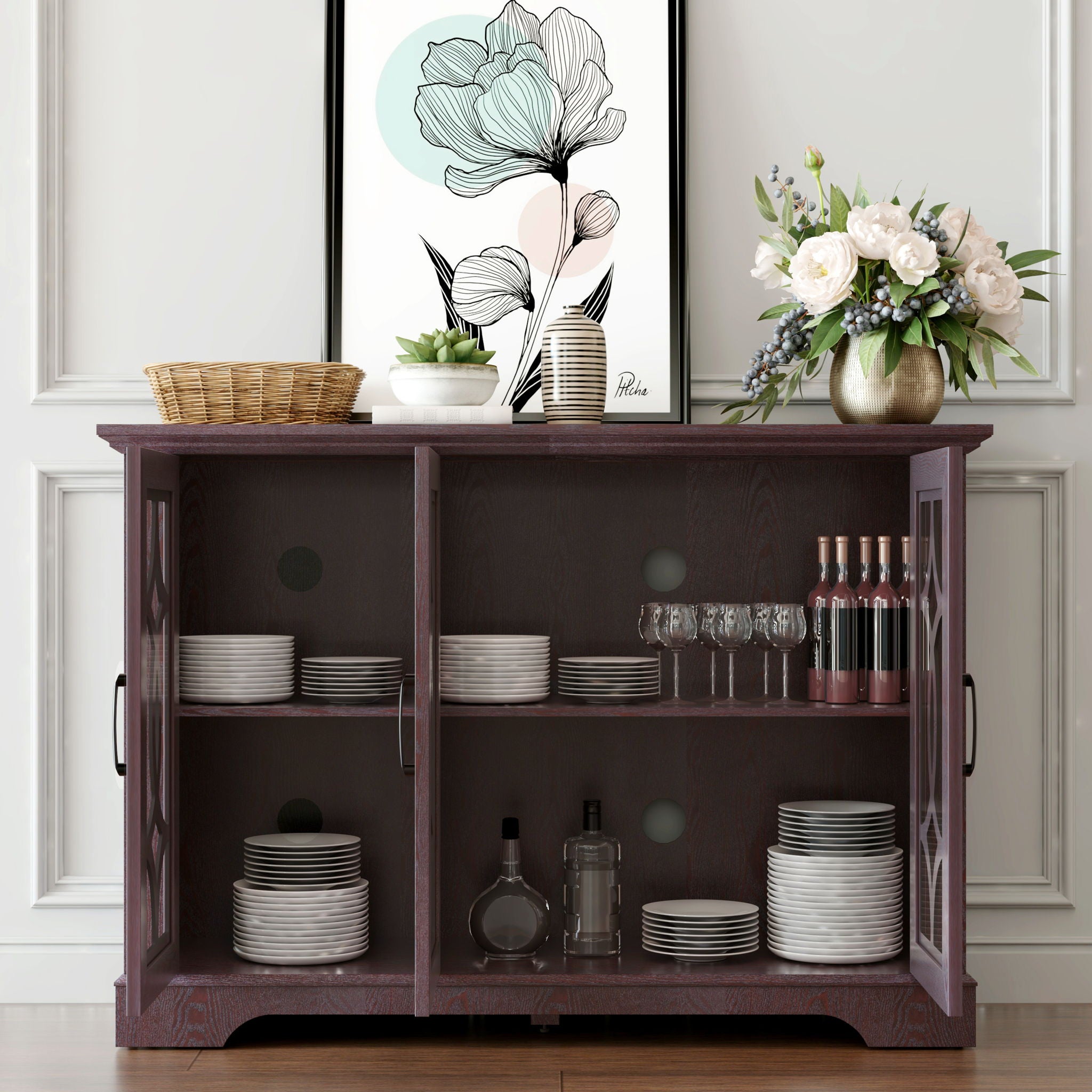 Spacious Sideboard With 3 Doors - Ox Blood Red