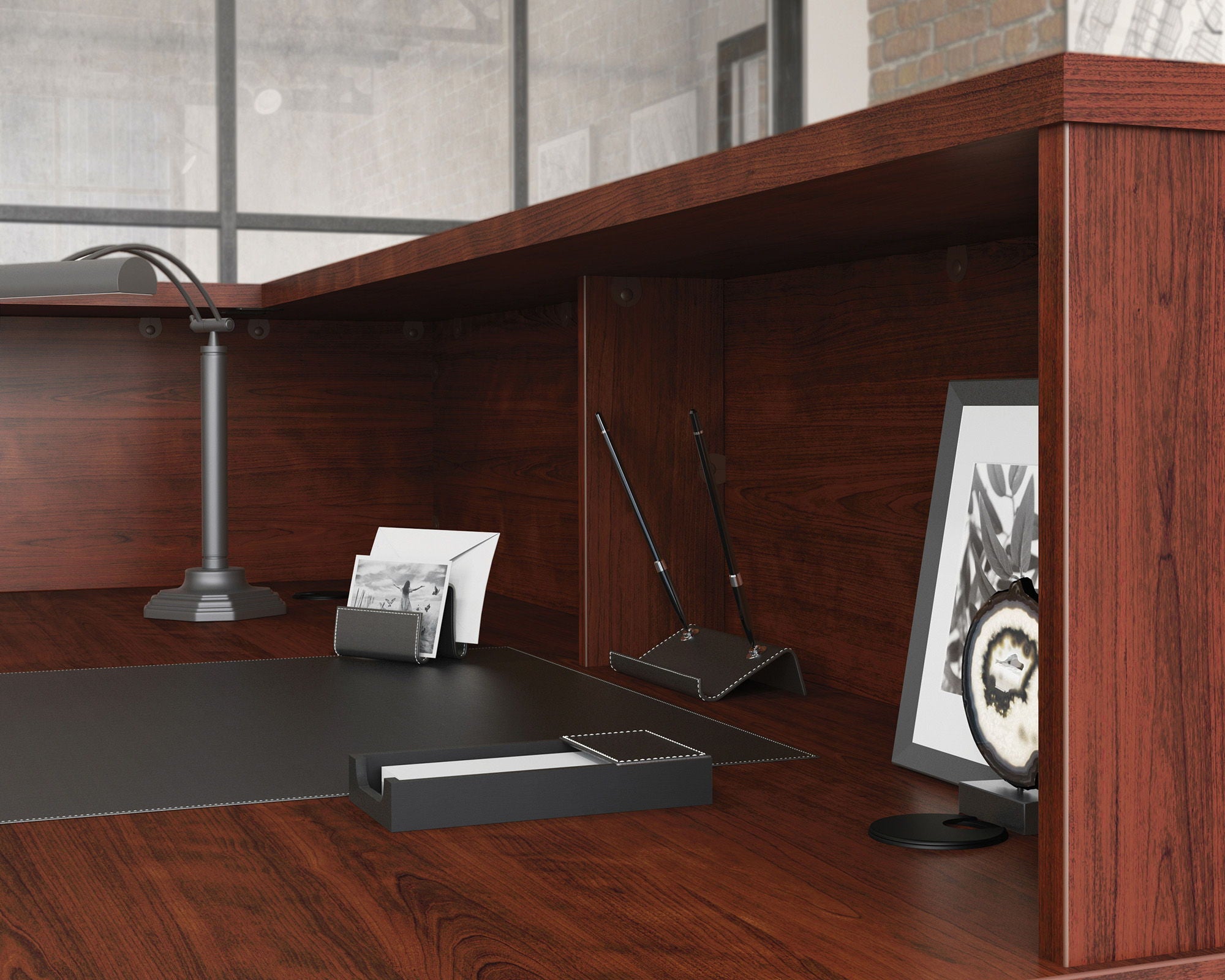 Reception Desktop Hutch in Classic Cherry