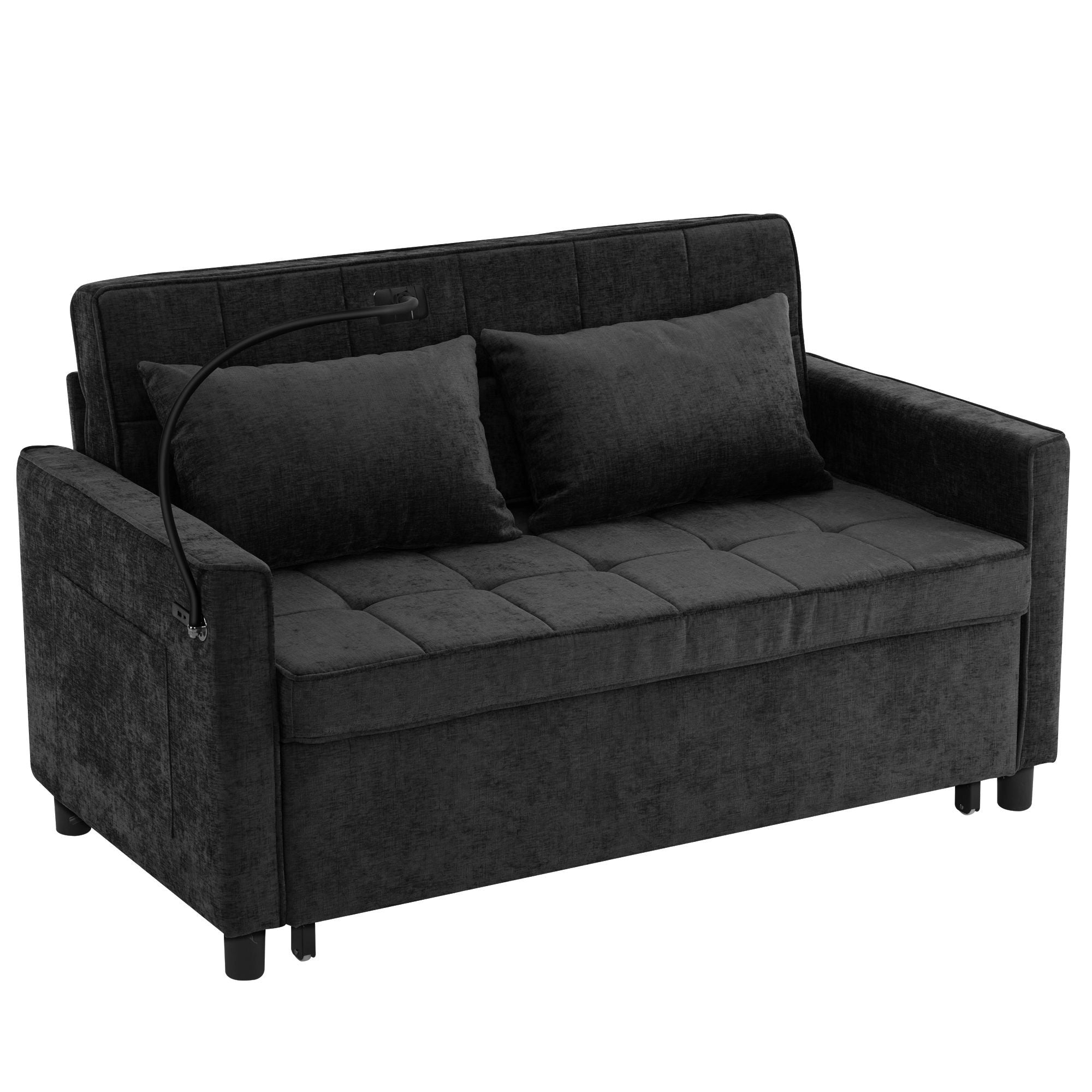 Loveseat Sofa Bed Sleeper With Reversible Backrest, Side Pockets, USB Ports, Phone Holder