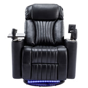 270° Power Swivel Recliner Home Theater Chair With Hidden Arm Storage, LED Light, Cup Holder, And Tray Table