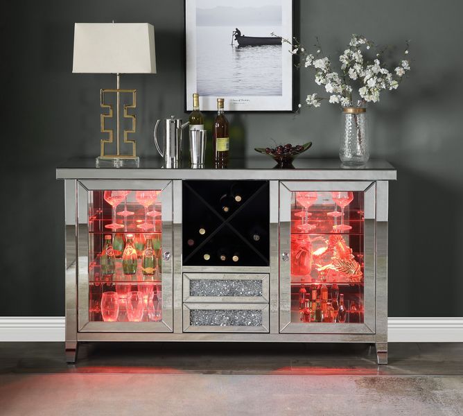 Noralie - 36" Wine Cabinet With LED - Mirrored & Faux Diamonds