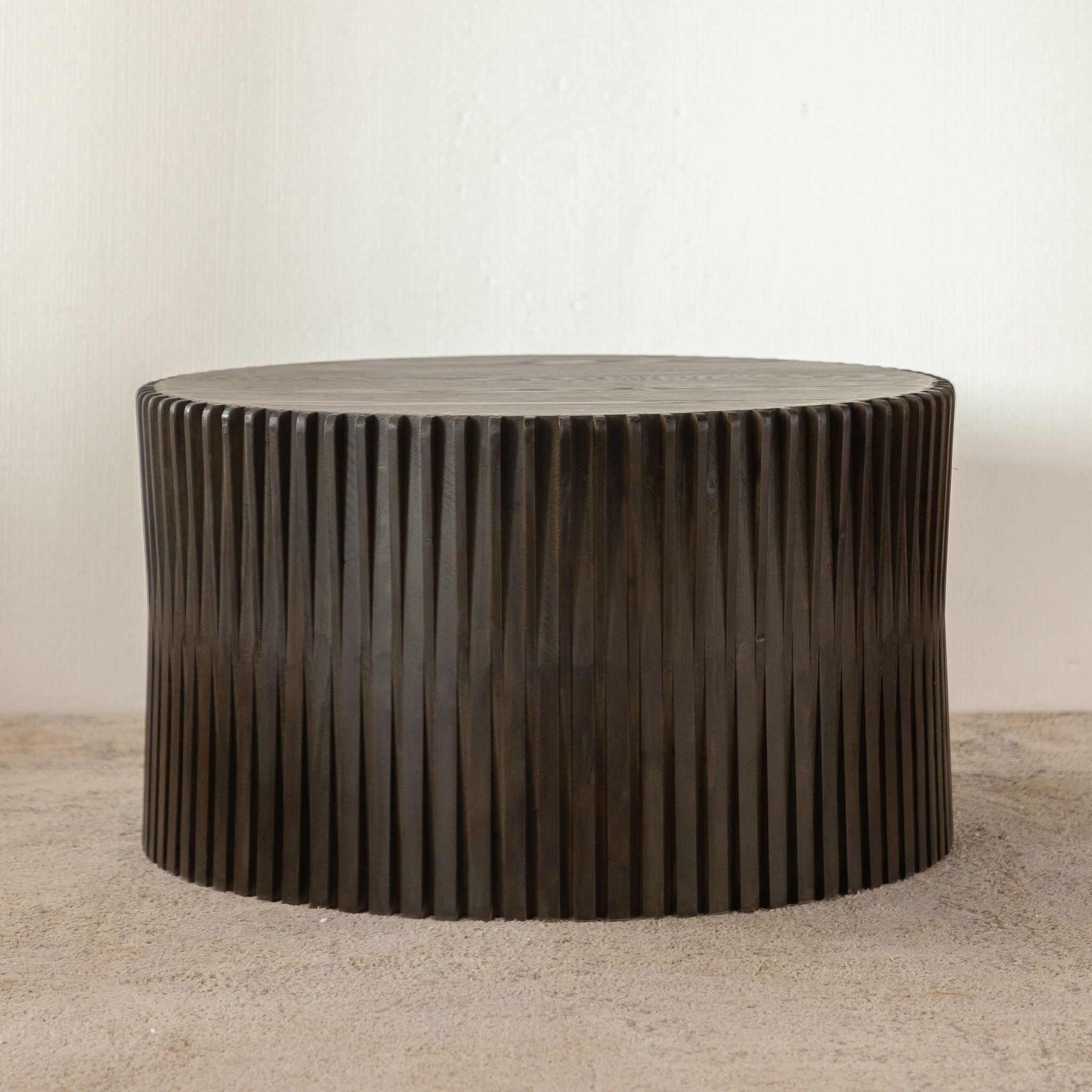 Cylindrical Coffee Table With Vertical Texture Relief