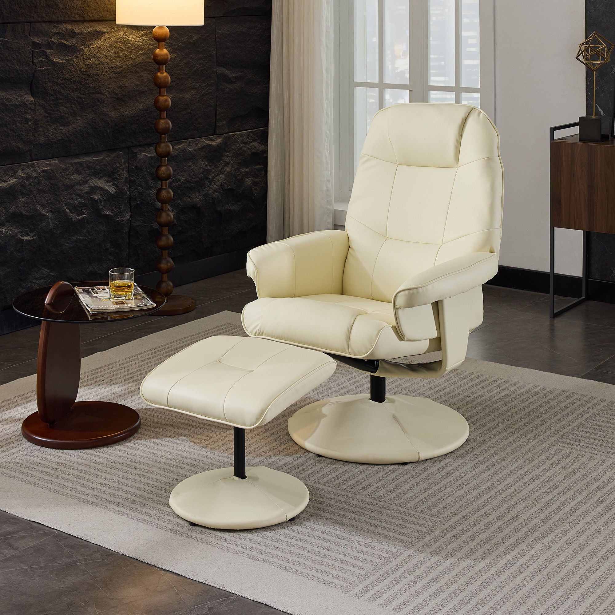 360° Swivel Reclining Chair With Wrapped Base, 5 Point Vibration Massage