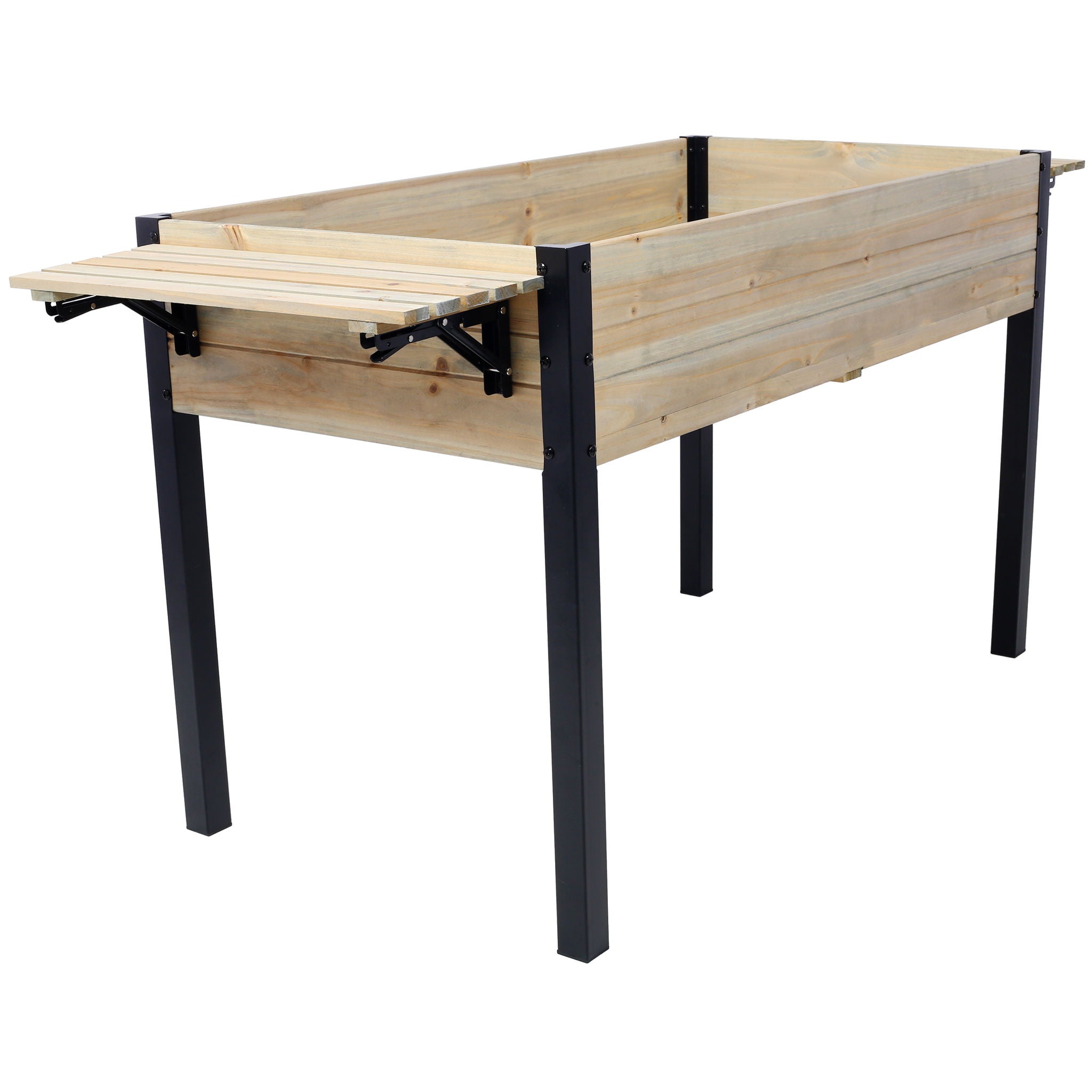 Raised Garden Bed With Metal Legs And Folding Storage Shelf