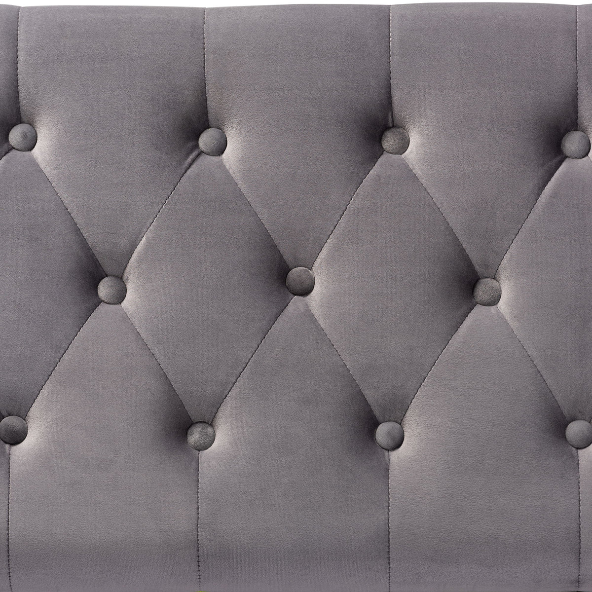 Valere Glam and Luxe Grey Velvet Fabric Upholstered Gold Finished Button Tufted Storage Ottoman